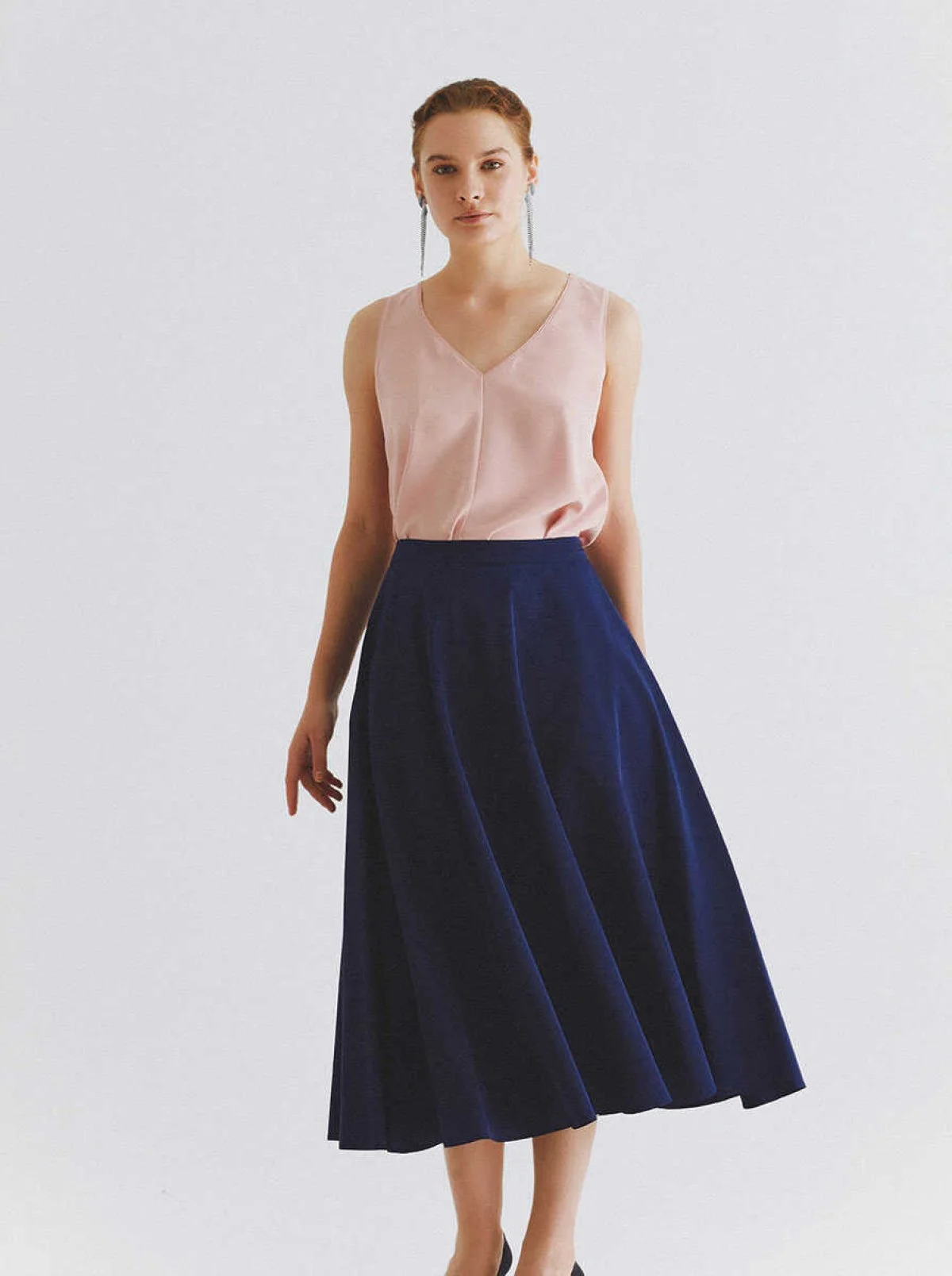  Kabarık Midi Etek Lacivert - 4