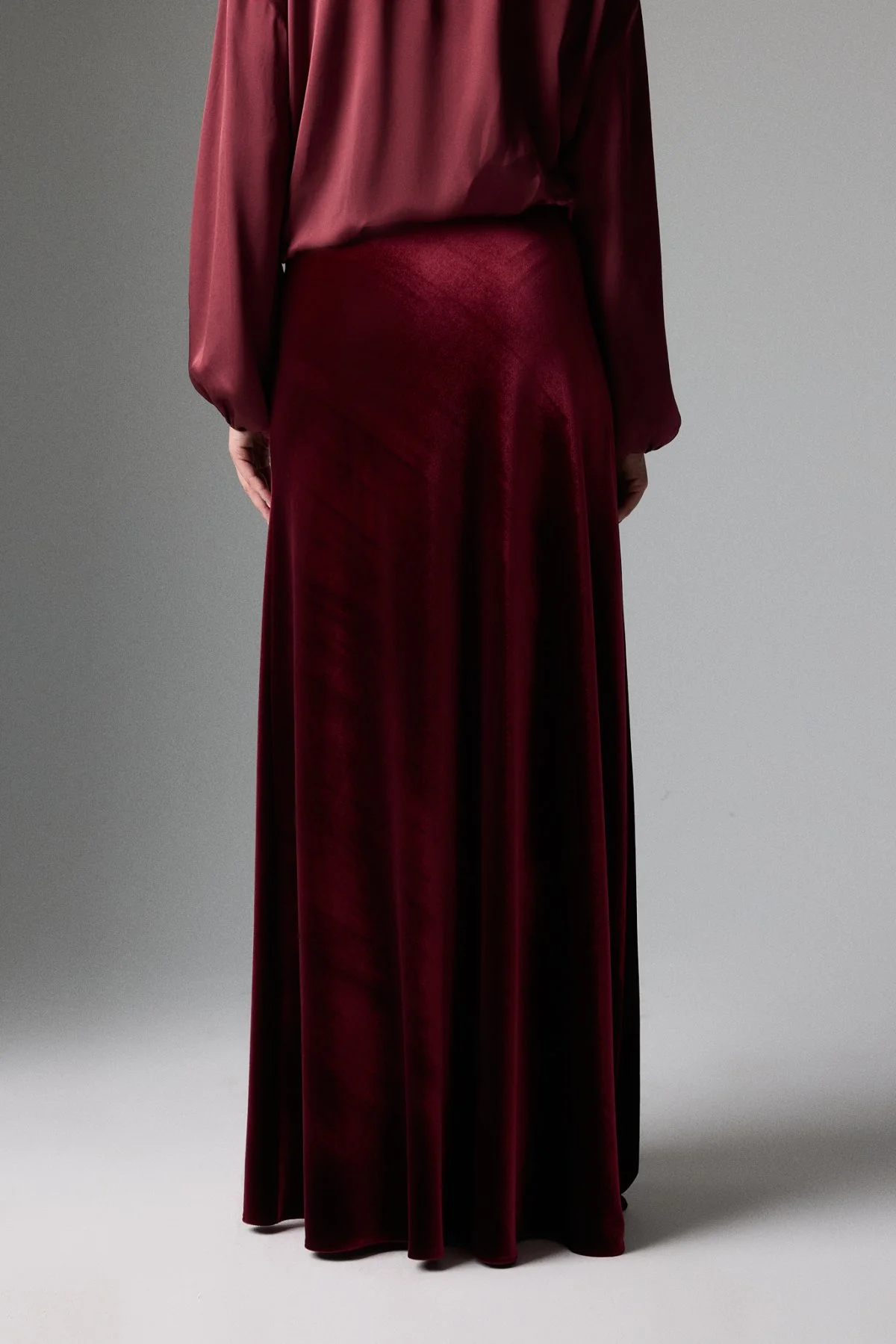 Kadife Beli Lastikli Maksi Boy Etek Bordo - 2