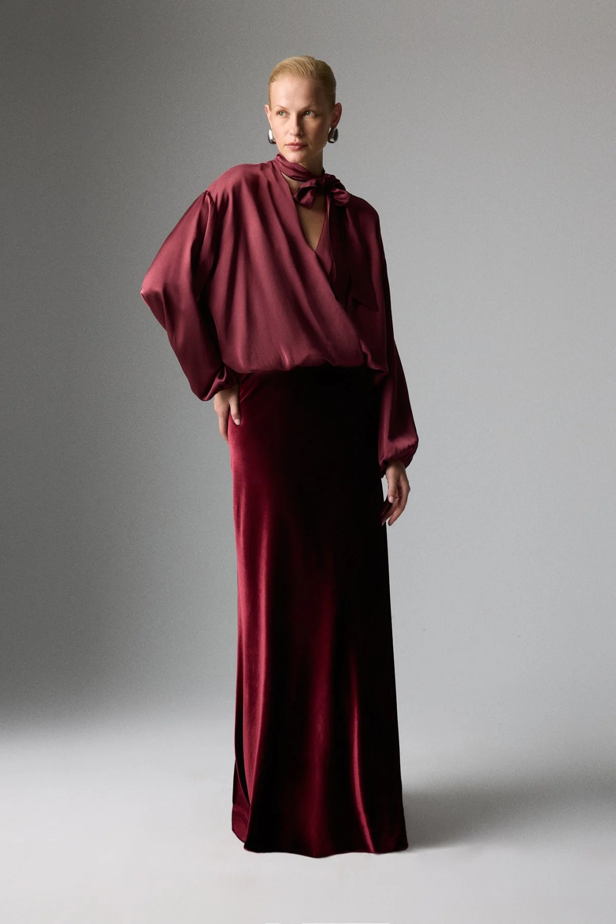 Kadife Beli Lastikli Maksi Boy Etek Bordo - 1