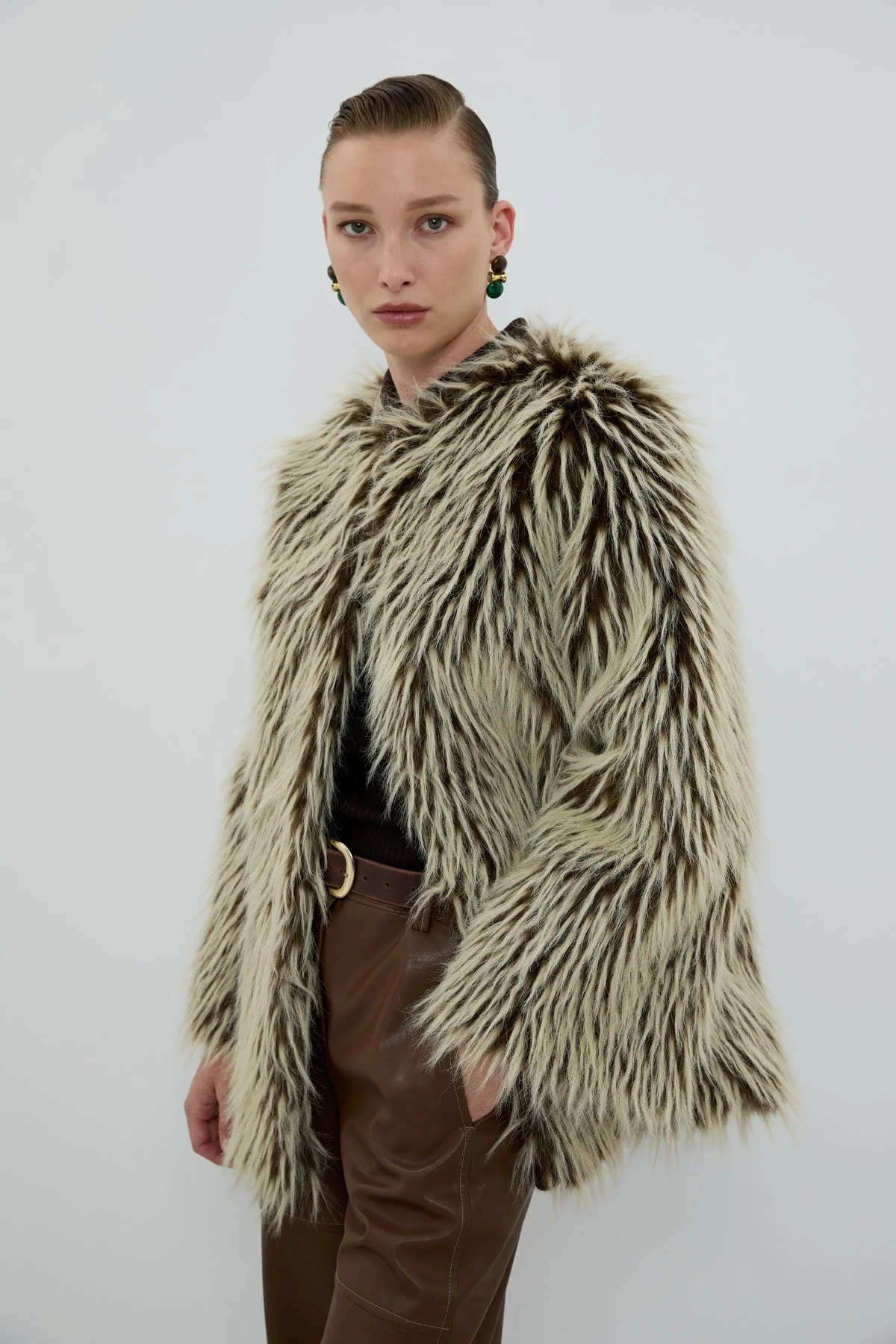 Bisiklet Yaka Kürk Kap Kahve - 3