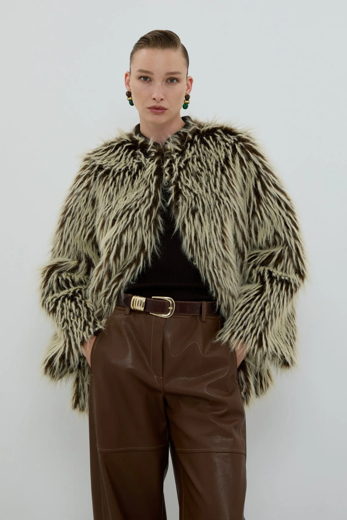 Bisiklet Yaka Kürk Kap Kahve - 4