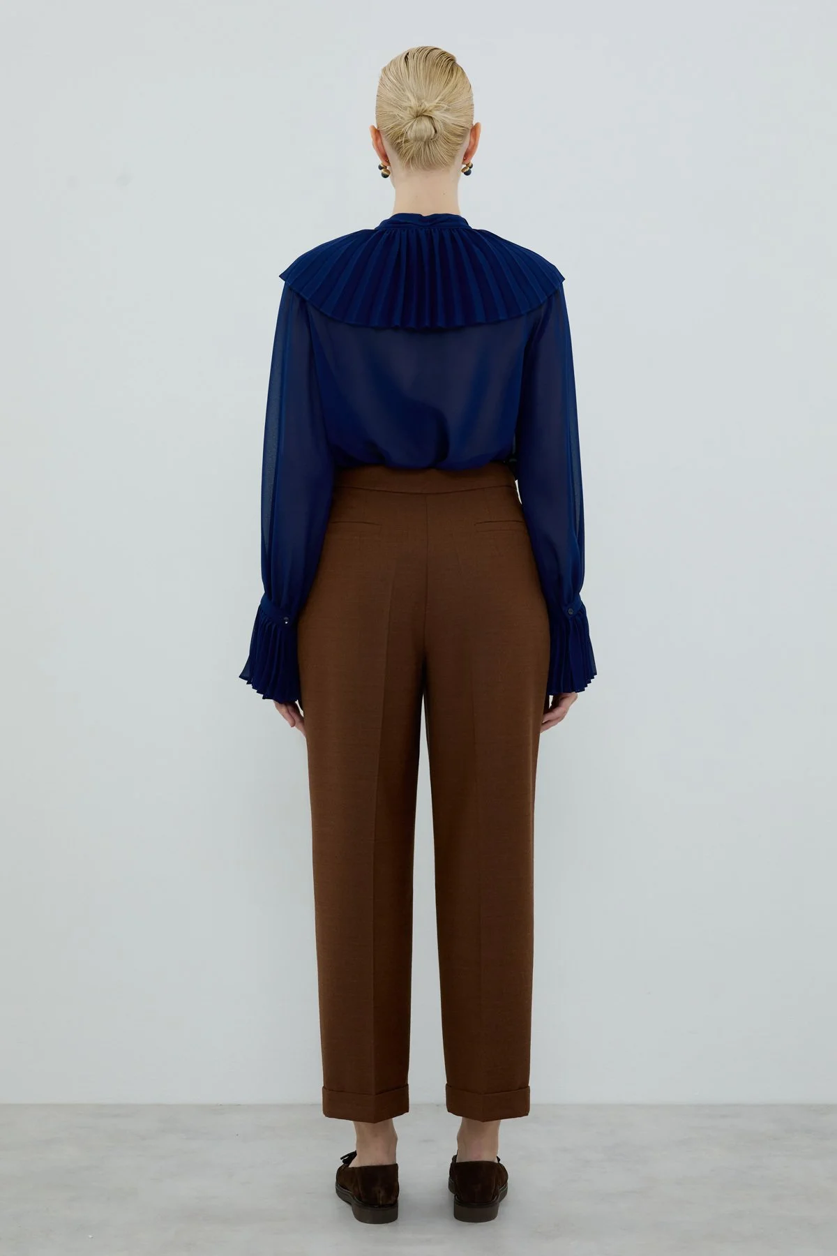 Double Paça Çift Pileli Havuç Pantolon Kahve - 2