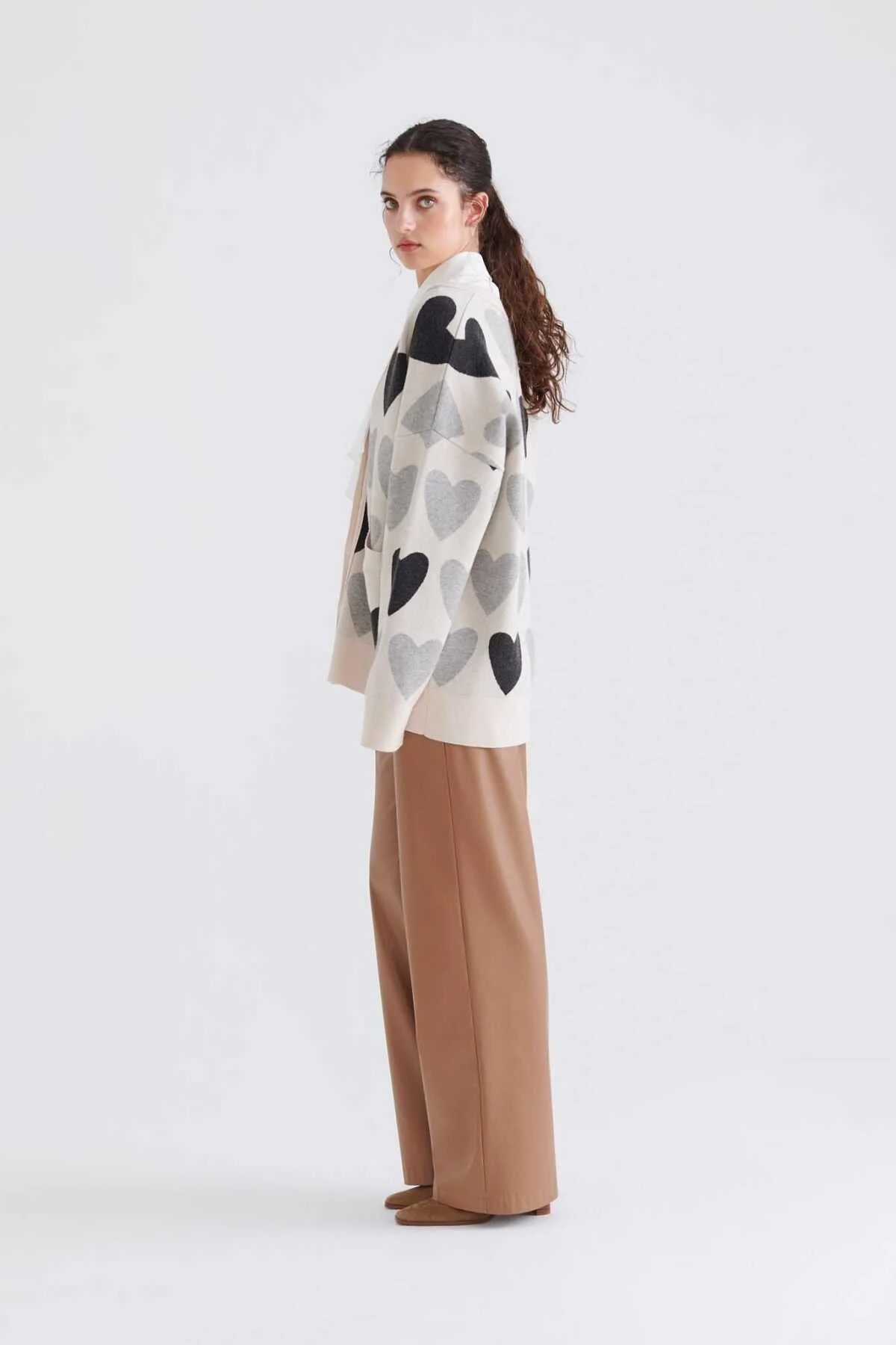  Kalp Desenli Triko Hırka Standart Renk - 3