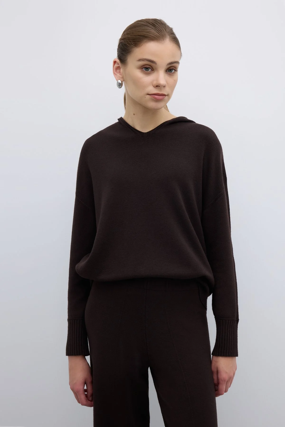 Kapüşonlu Triko Kahve - 1