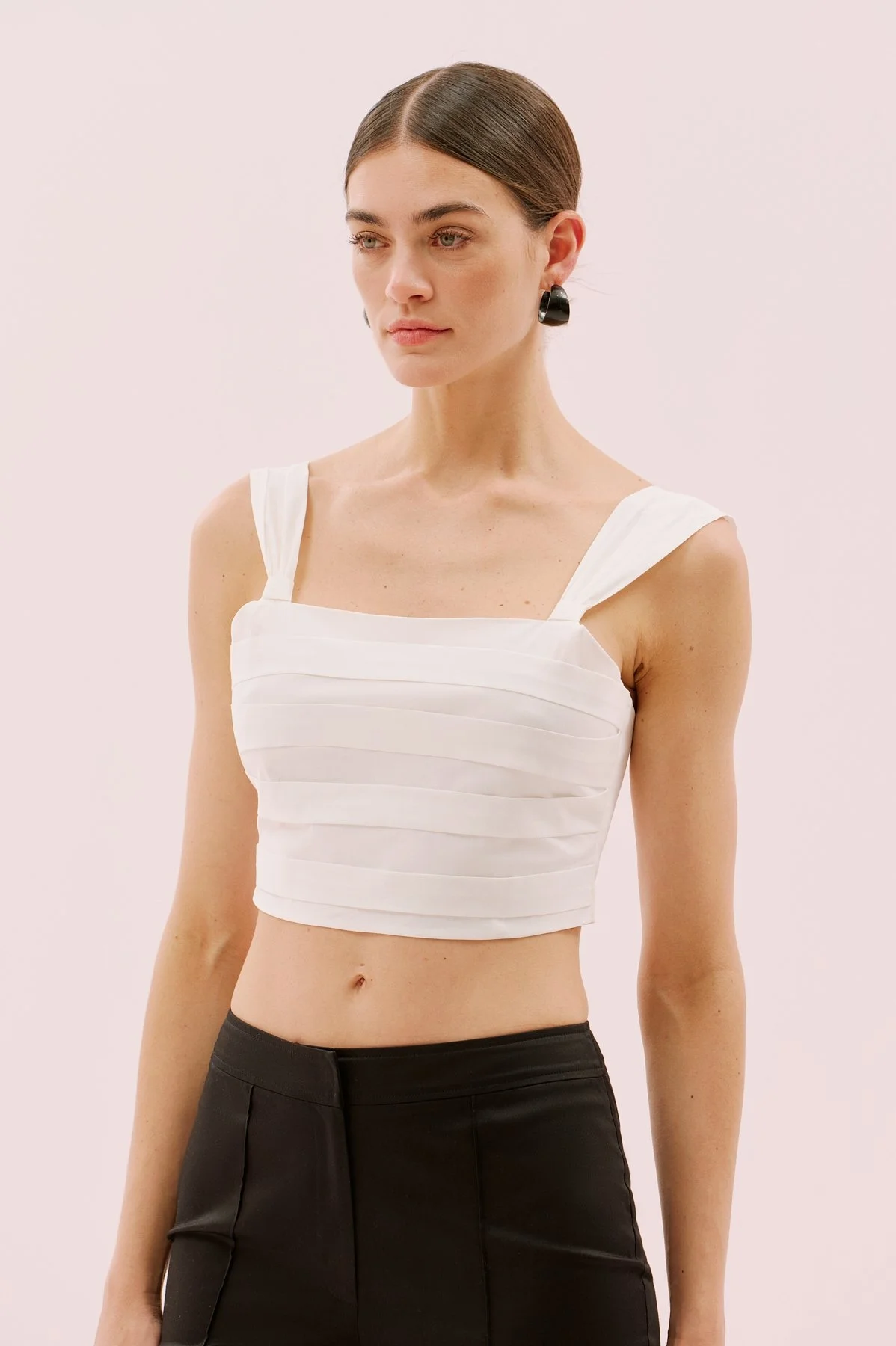 Kare Yaka Detaylı Nervür Detaylı Büstiyer Ekru - 1