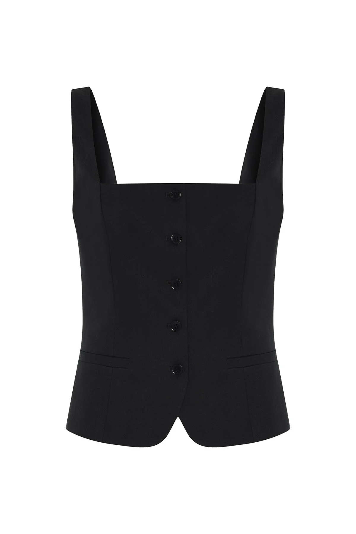 Kare Yaka Önden Düğmeli Fit Yelek Lacivert - 1