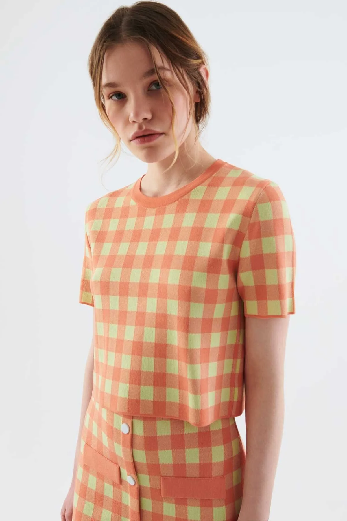 Kareli Kısa Kollu Desenli Triko Standart Renk - 1