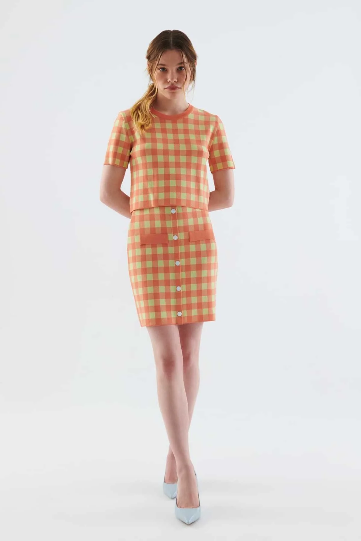 Kareli Kısa Kollu Desenli Triko Standart Renk - 3