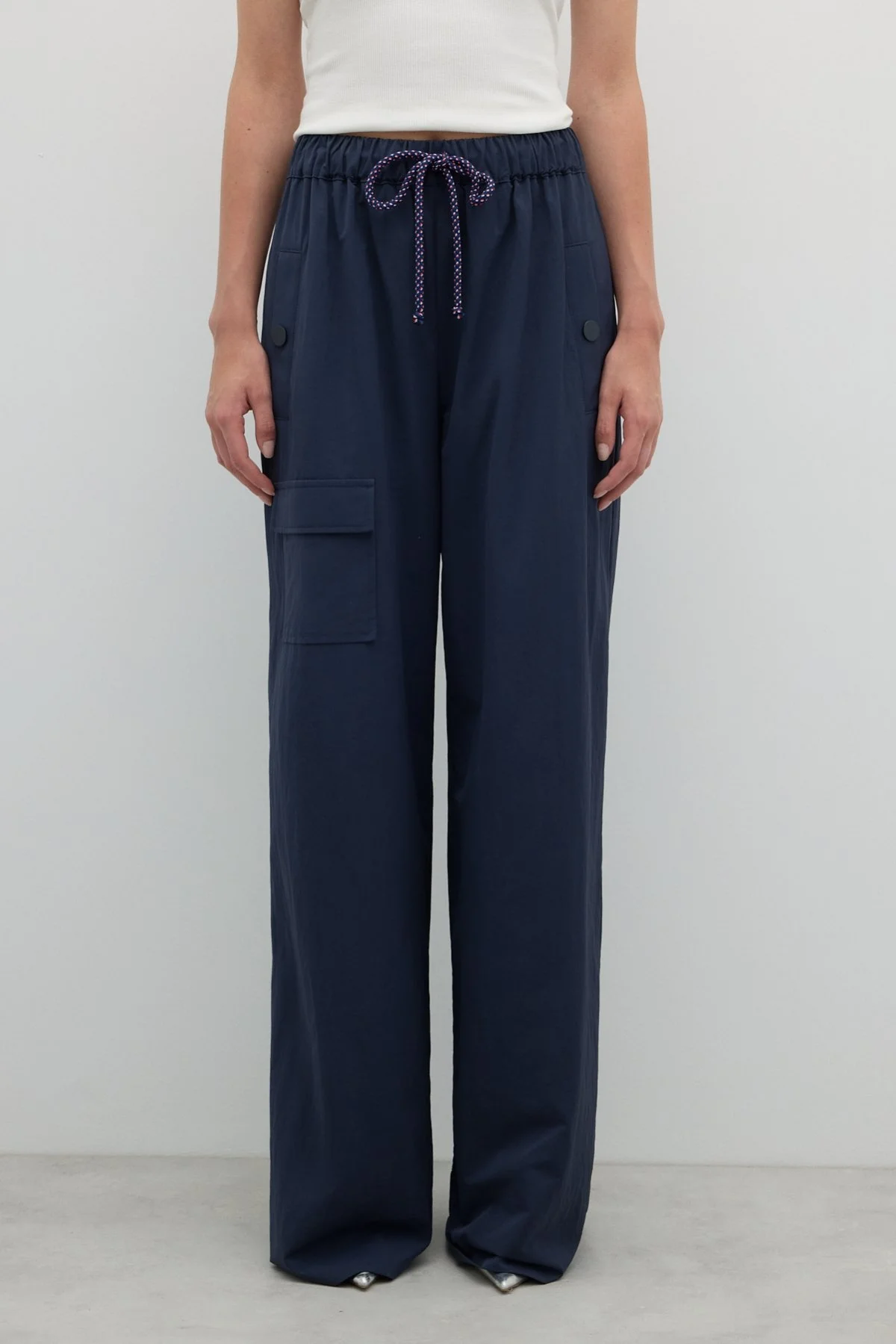 Kargo Cepli Geniş Paça Beli Lastikli Pantolon Lacivert - 3