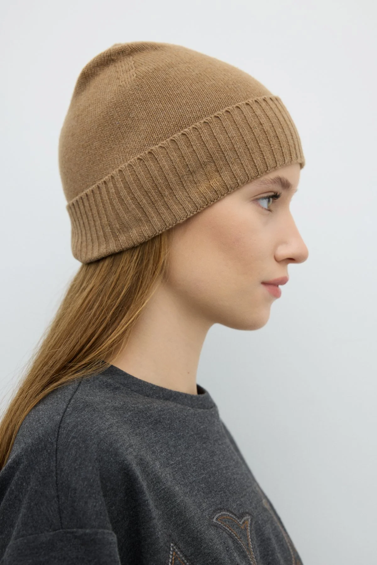 Kaşmir ve Yün Karşımlı Triko Bere Camel - 2