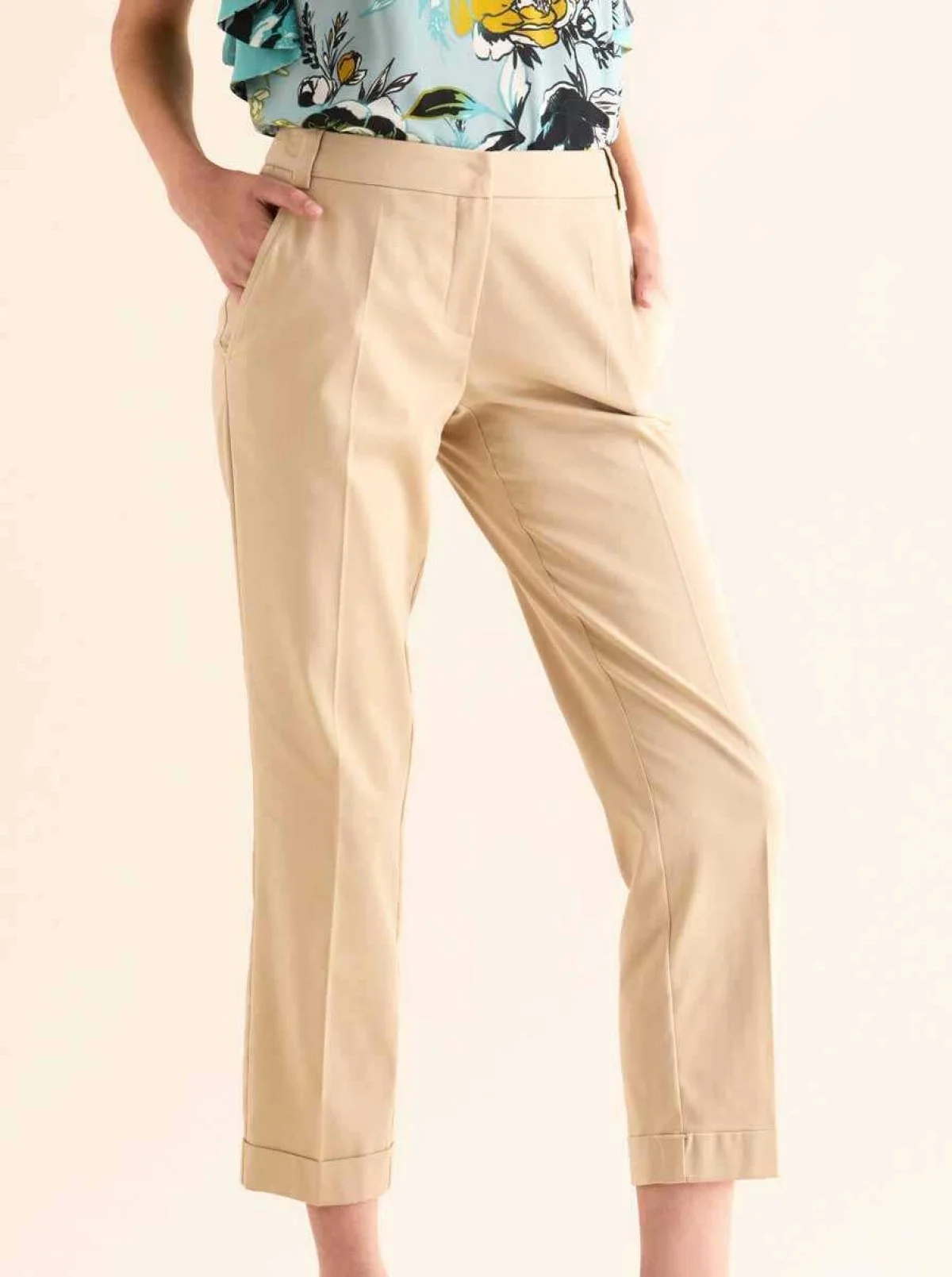 Katlı Paça Kadın Pantolon Bej - 3