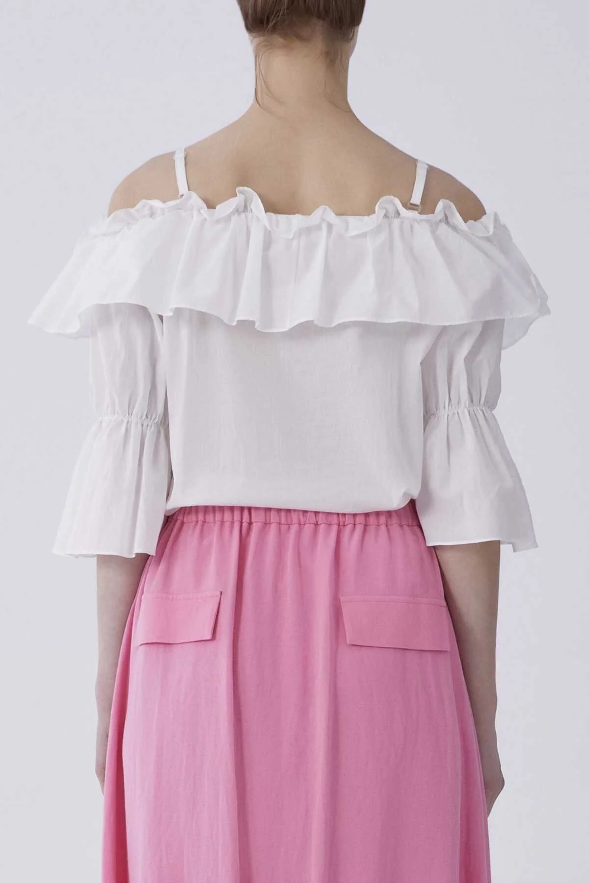 Kayık Yaka Fırfırlı Bluz Beyaz - 2