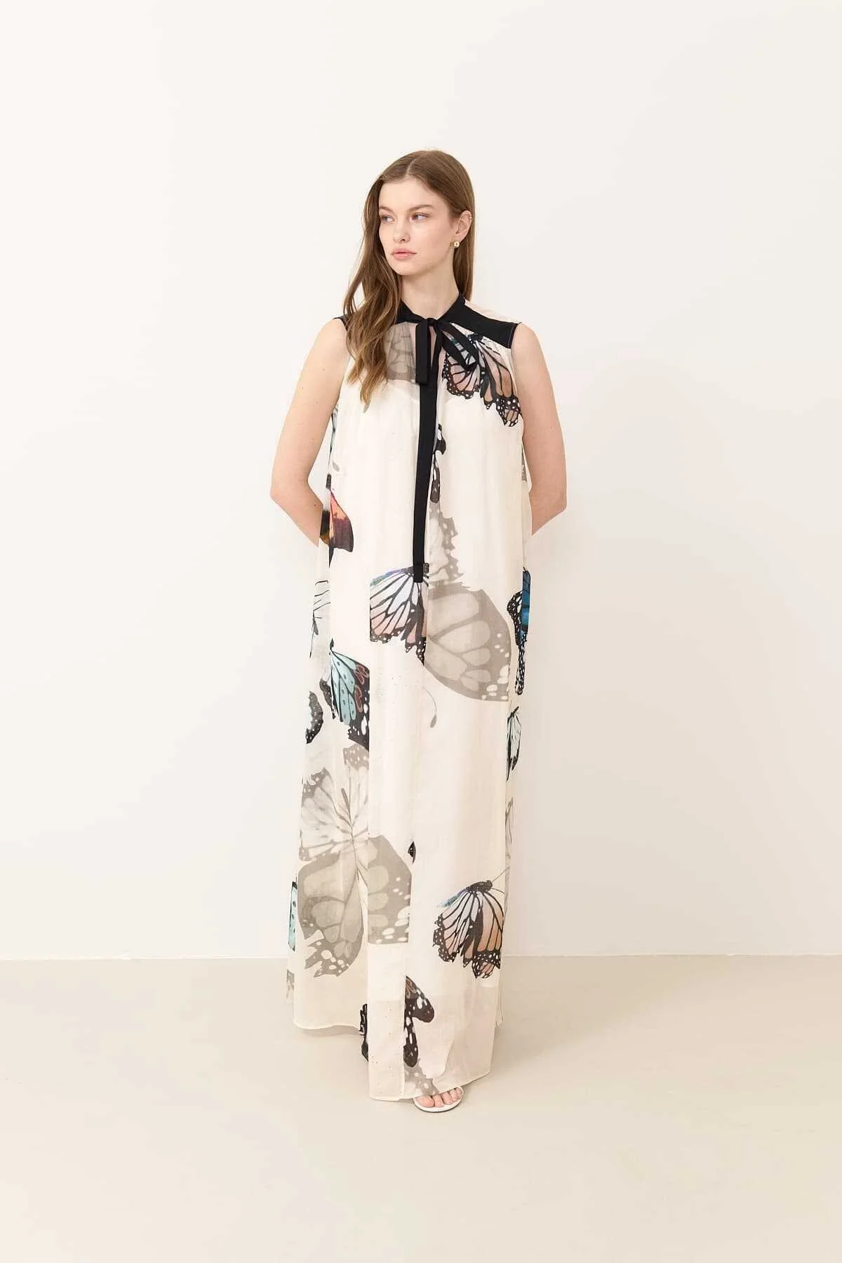 Kelebek Desenli Maksi Boy Elbise Standart Renk - 1