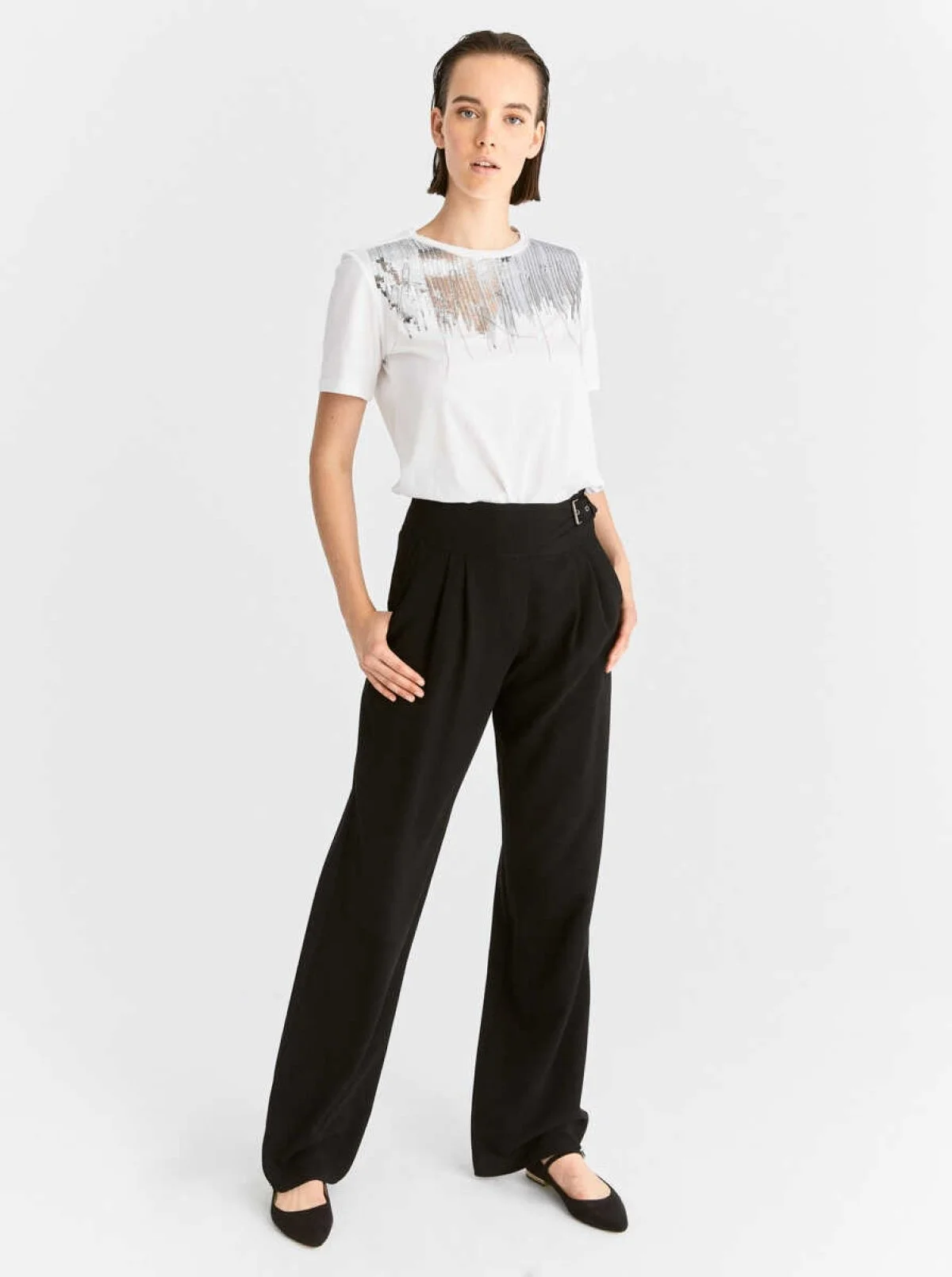 Kemer Detaylı Kadın Pantolon Siyah - 1
