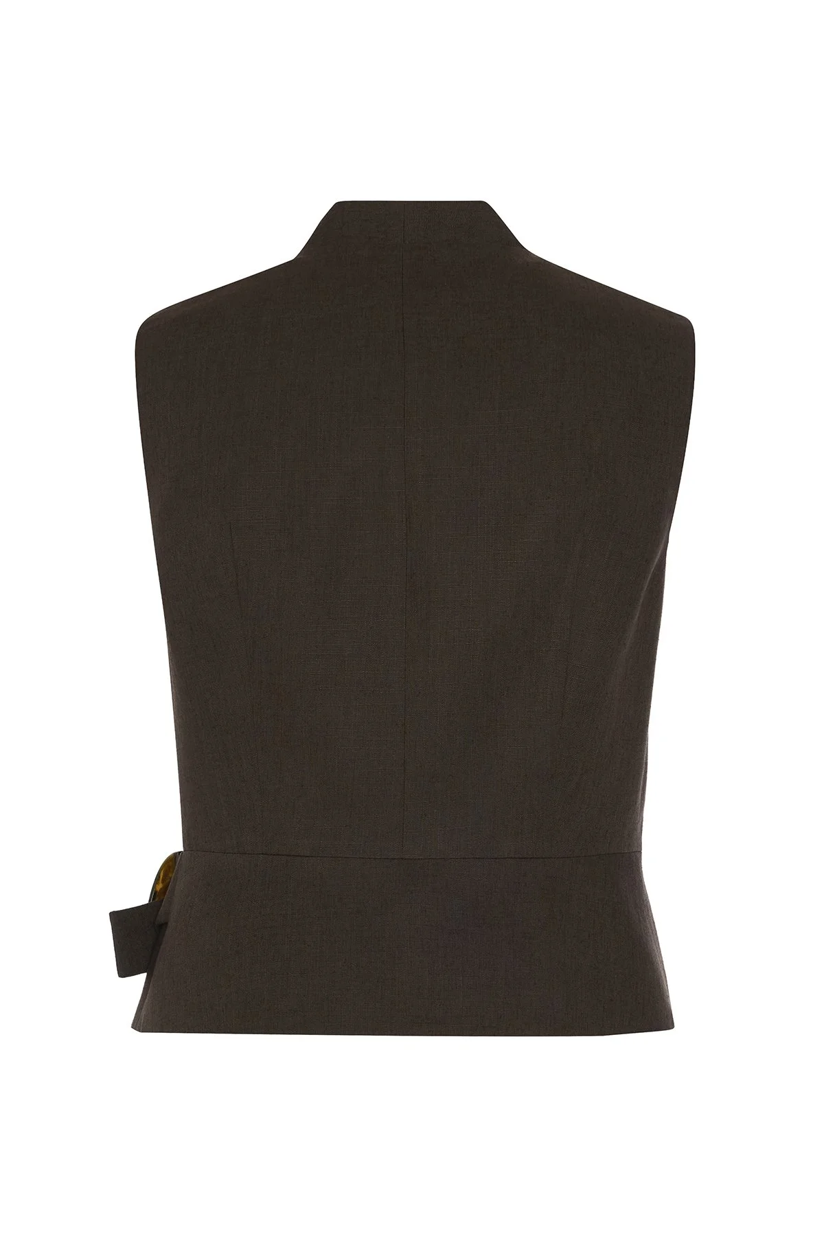 Kemer Detaylı Kruvaze Keten Yelek Kahve - 7