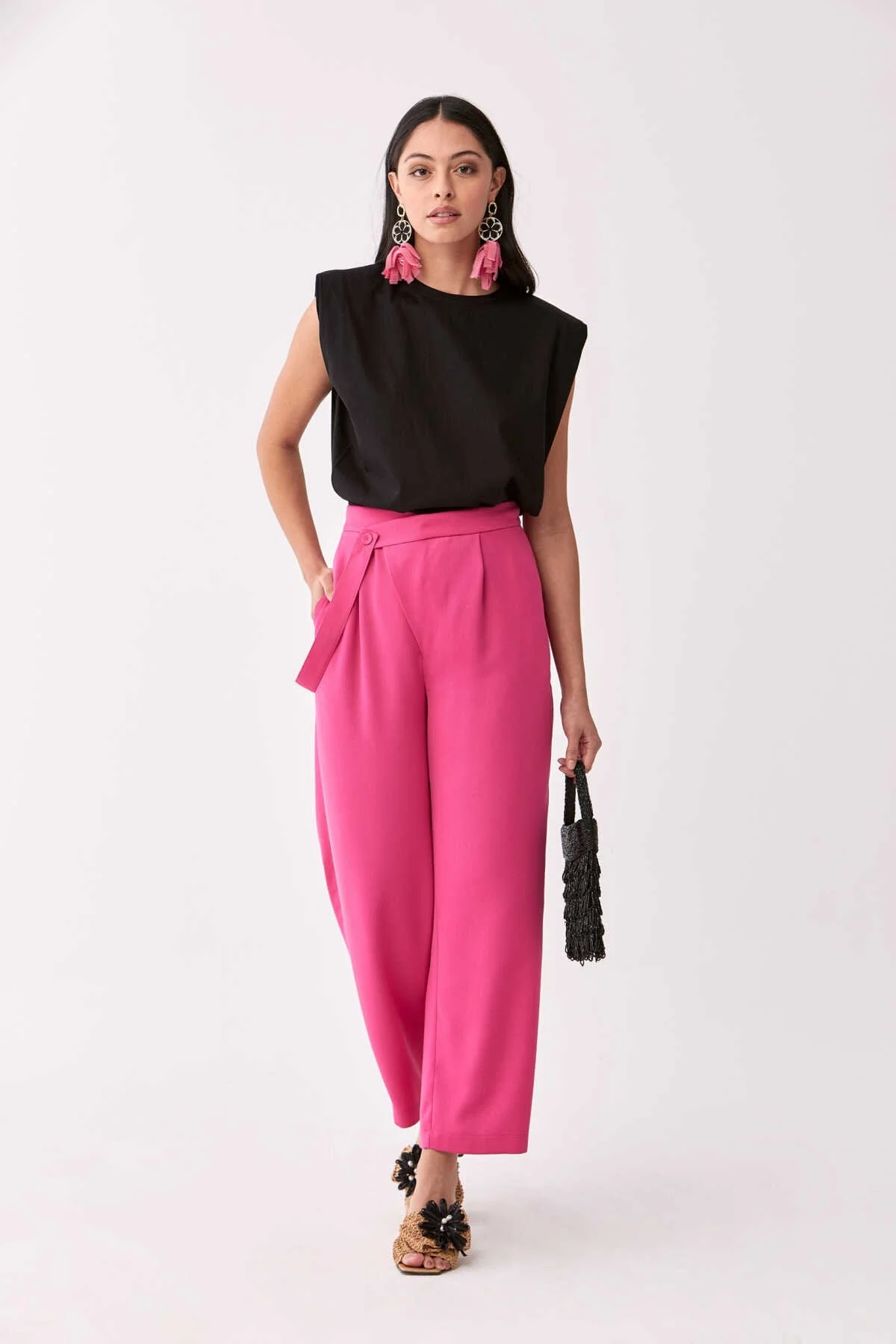 Kemer Detaylı Pantolon Fuşya - 2