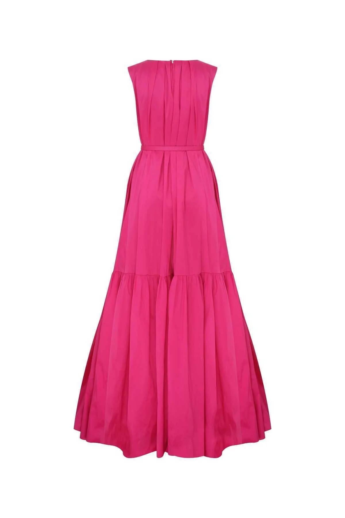  Kemer Detaylı Uzun Tafta Abiye Elbise Fuşya - 5