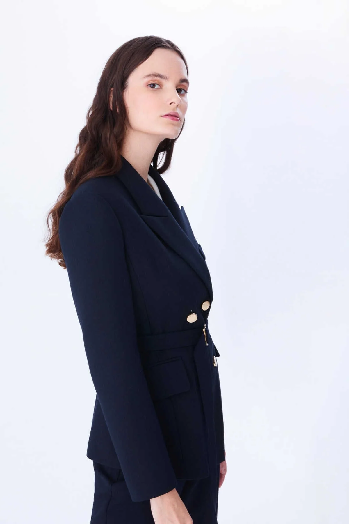  Kemer Ve Düğme Detaylı Ceket Lacivert - 4