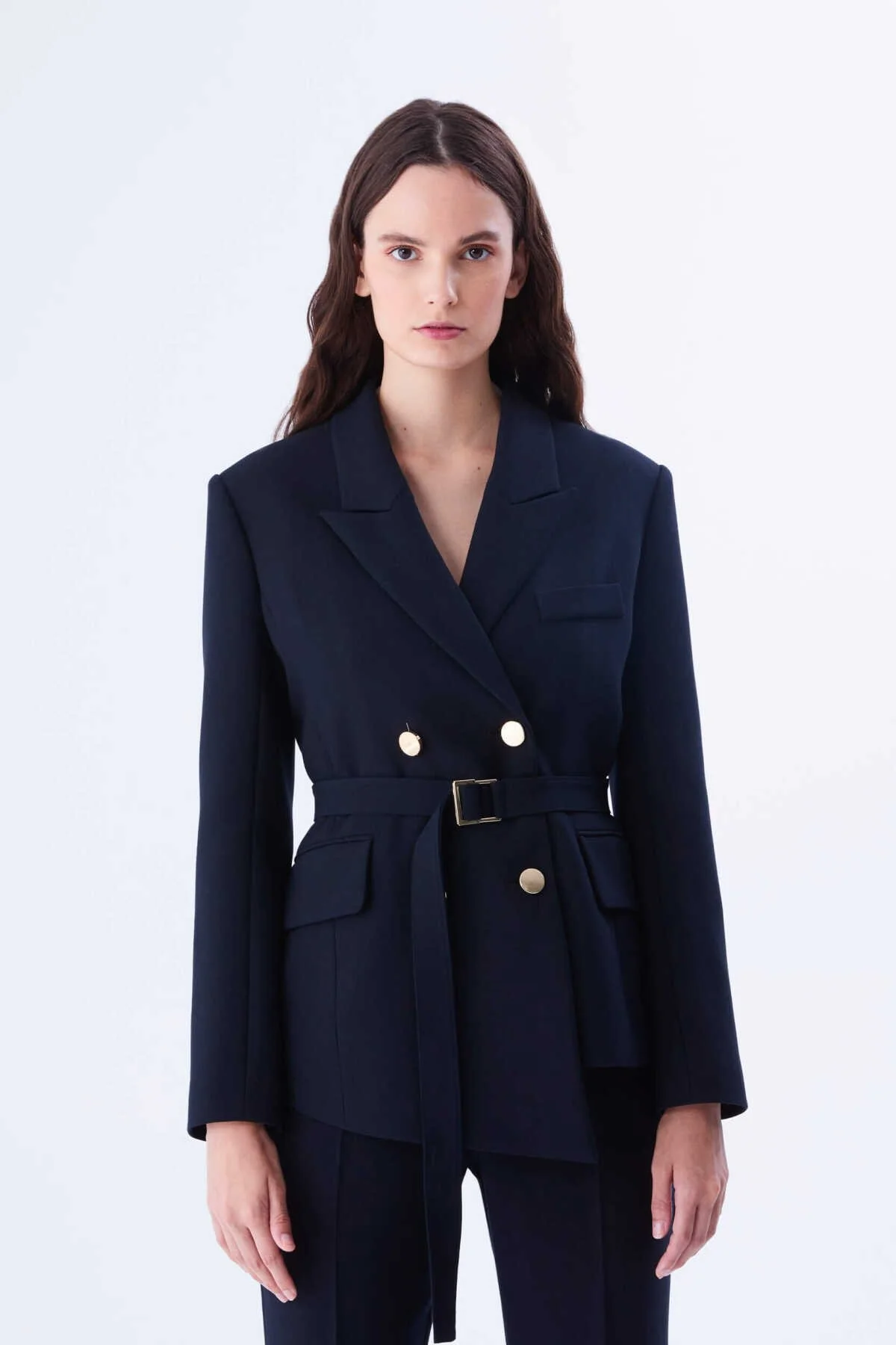  Kemer Ve Düğme Detaylı Ceket Lacivert - 1