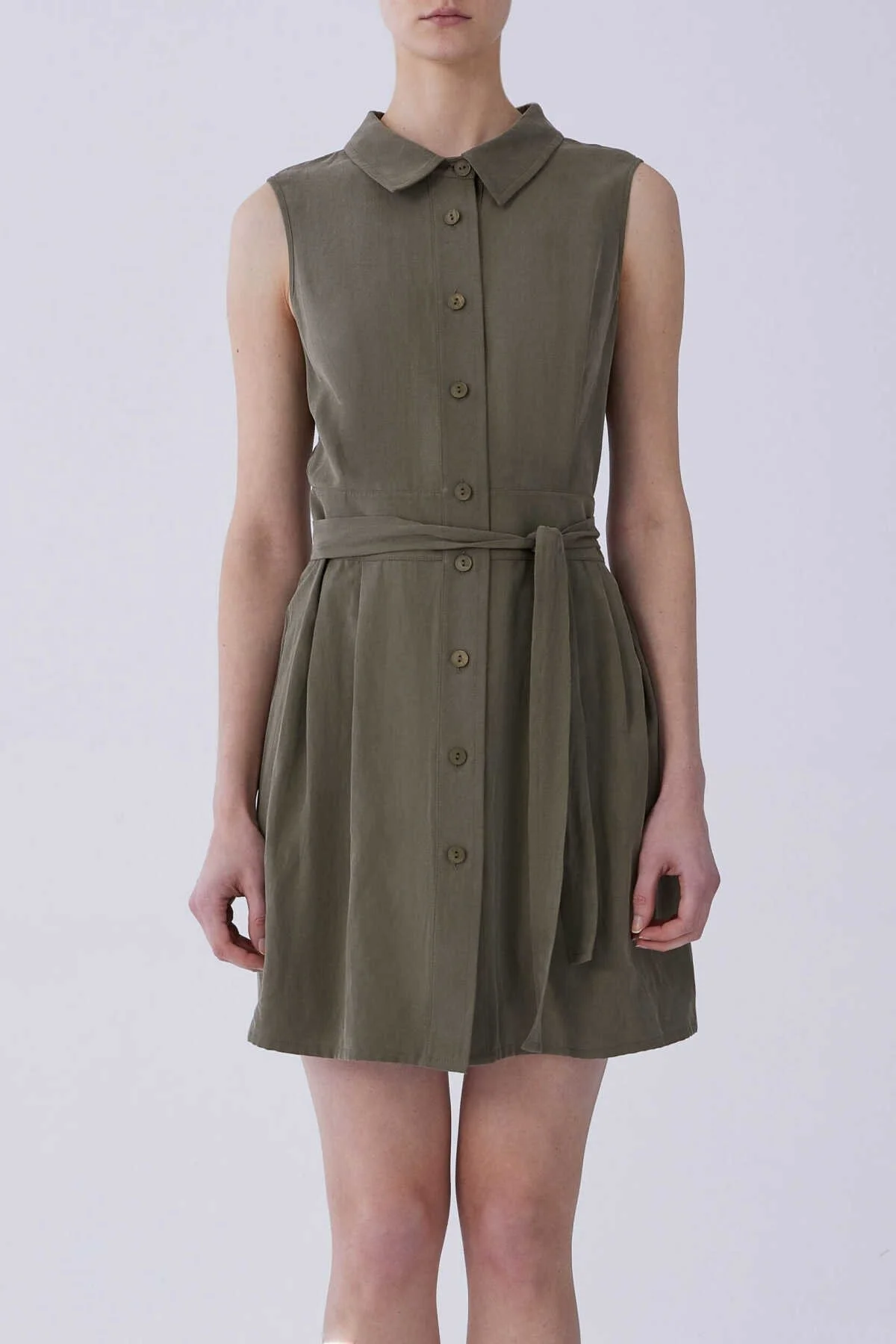 Kemerli Askılı Günlük Elbise Haki - 1