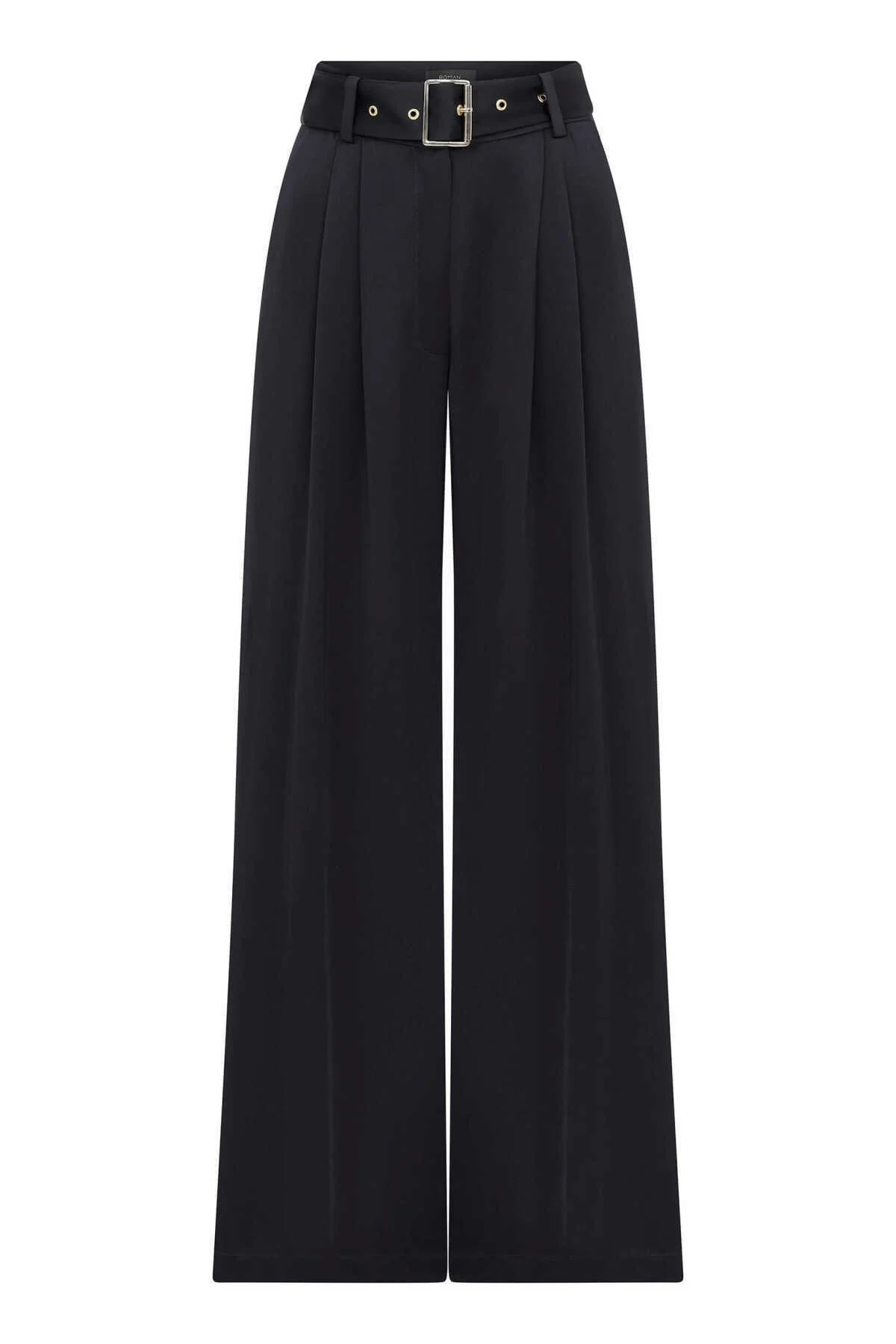  Kemerli Geniş Paça Pantolon Lacivert - 1