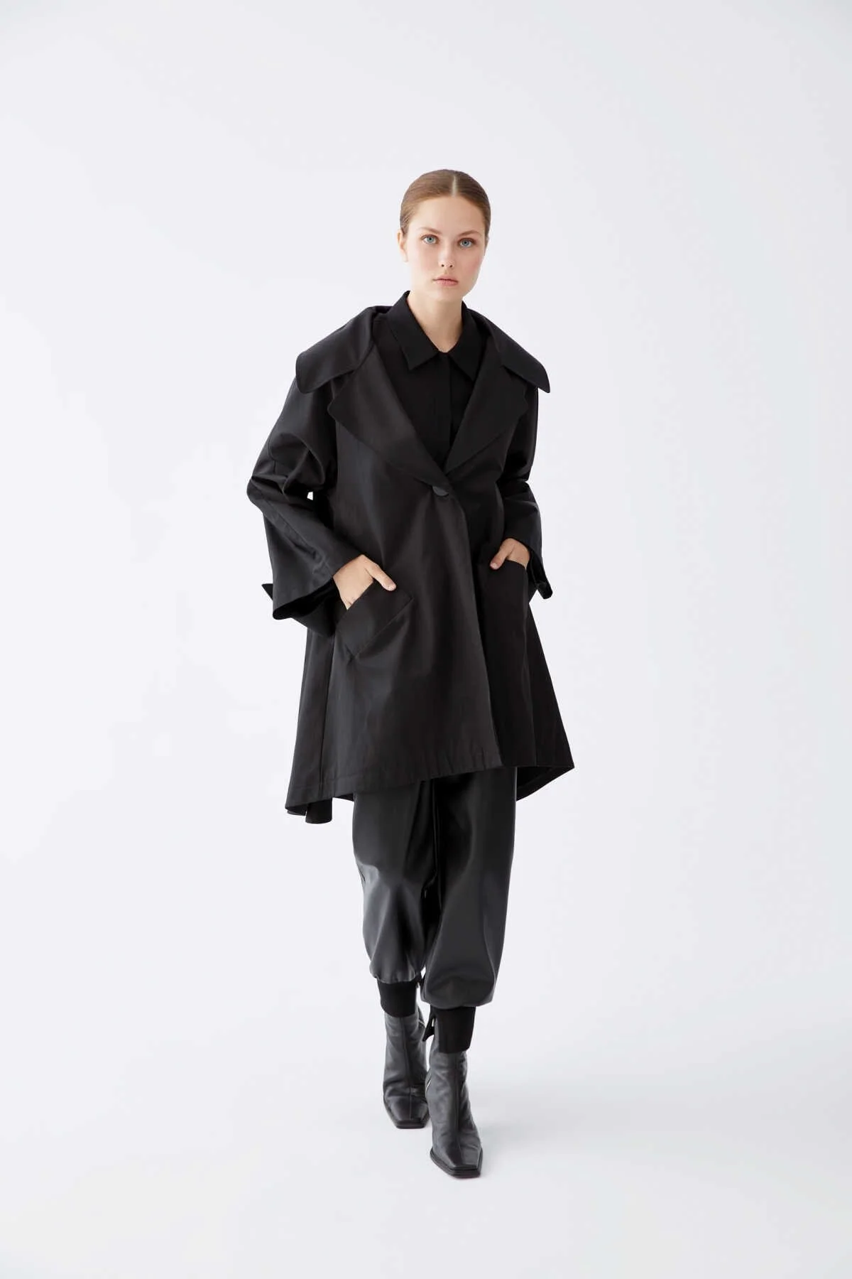  Kemerli Kadın Trençkot Siyah - 3