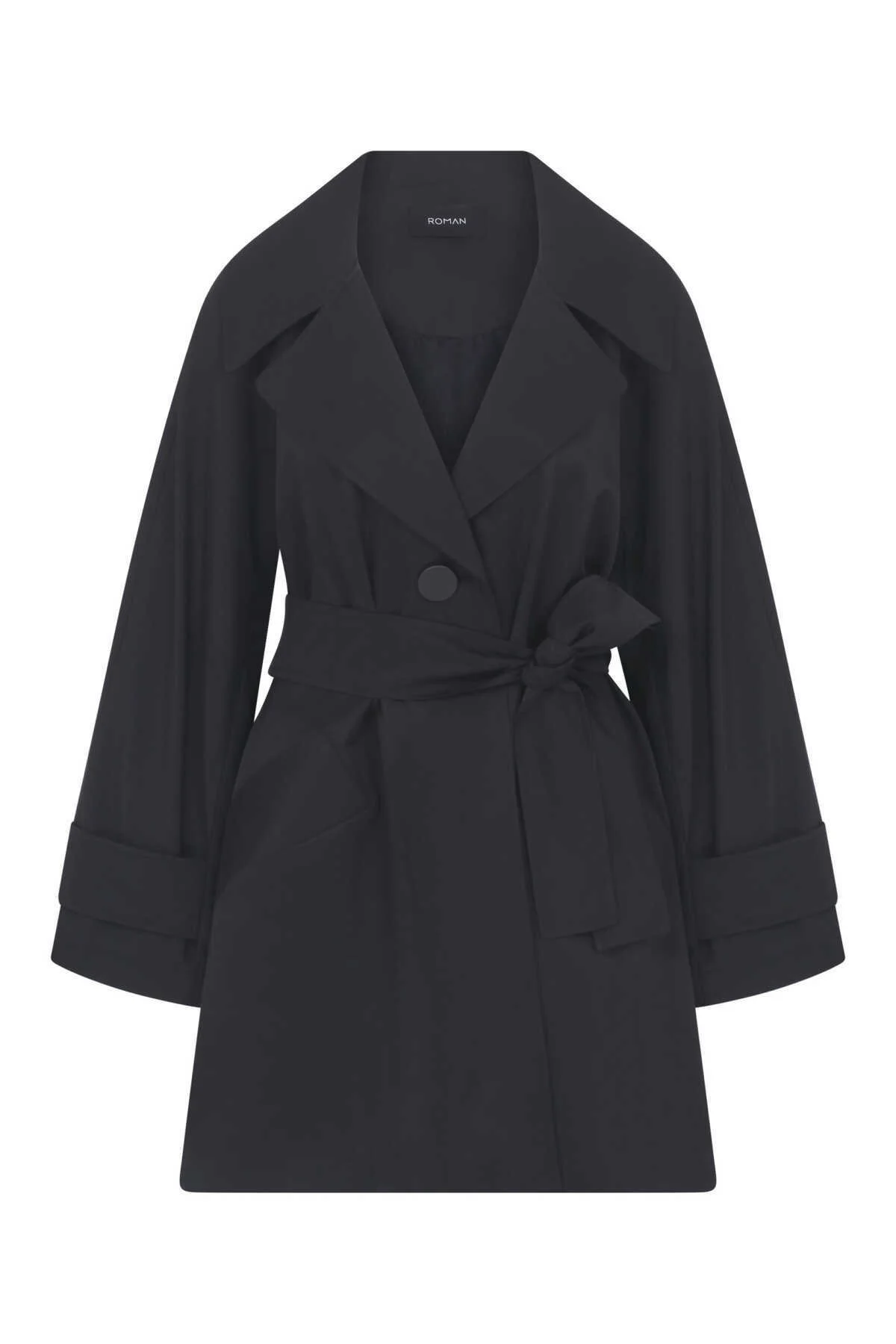  Kemerli Kadın Trençkot Siyah - 4