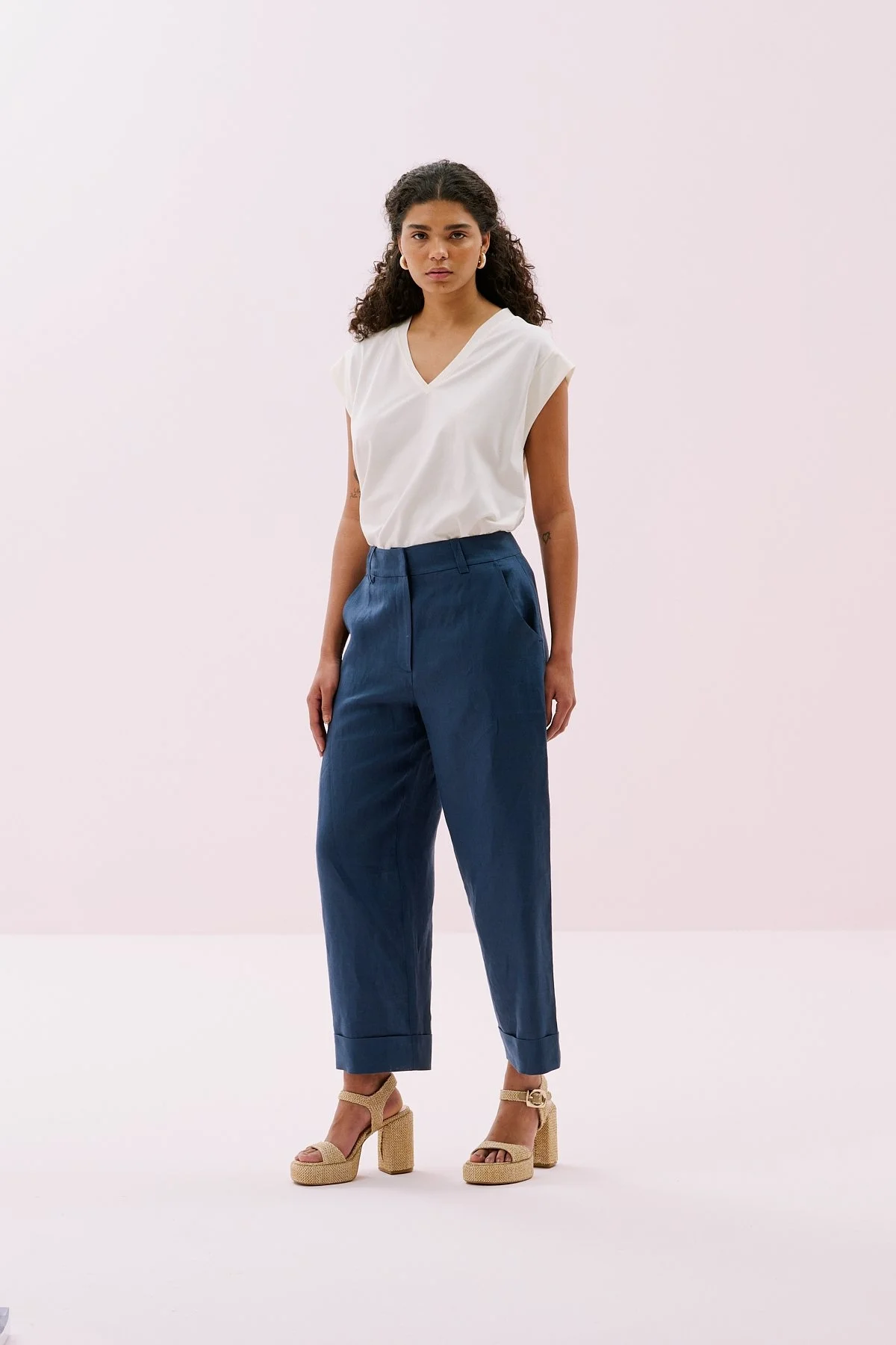 Keten Double Paça Pantolon Lacivert - 4
