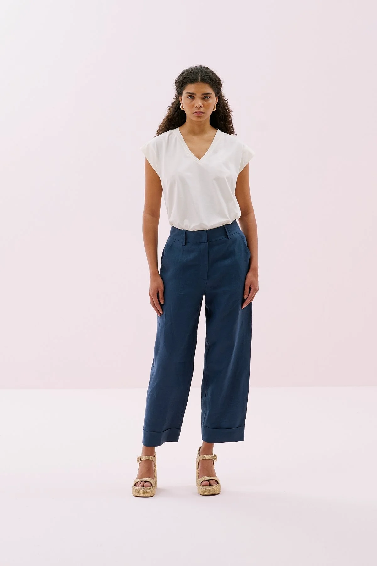 Keten Double Paça Pantolon Lacivert - 1