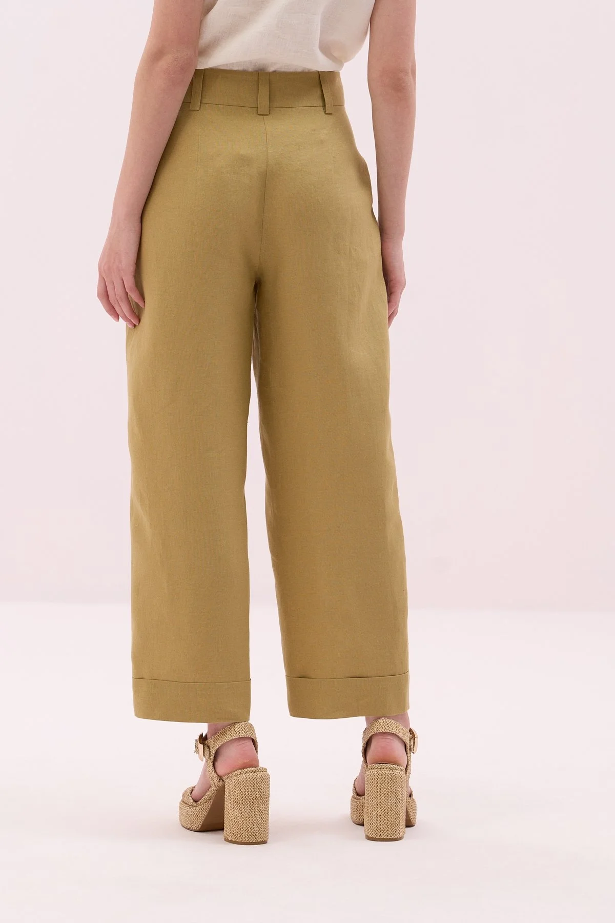 Keten Double Paça Pantolon Olive - 2