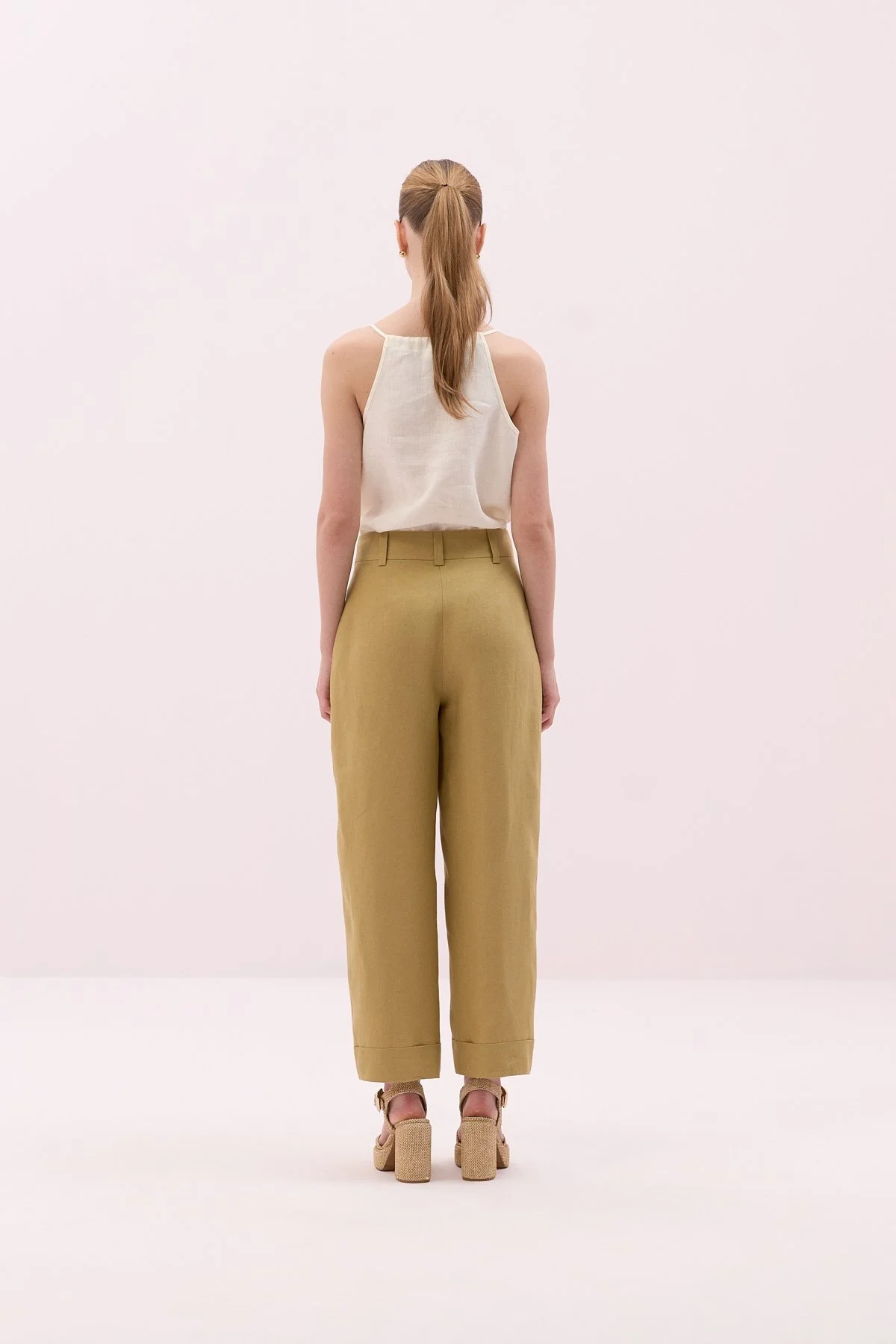 Keten Double Paça Pantolon Olive - 4