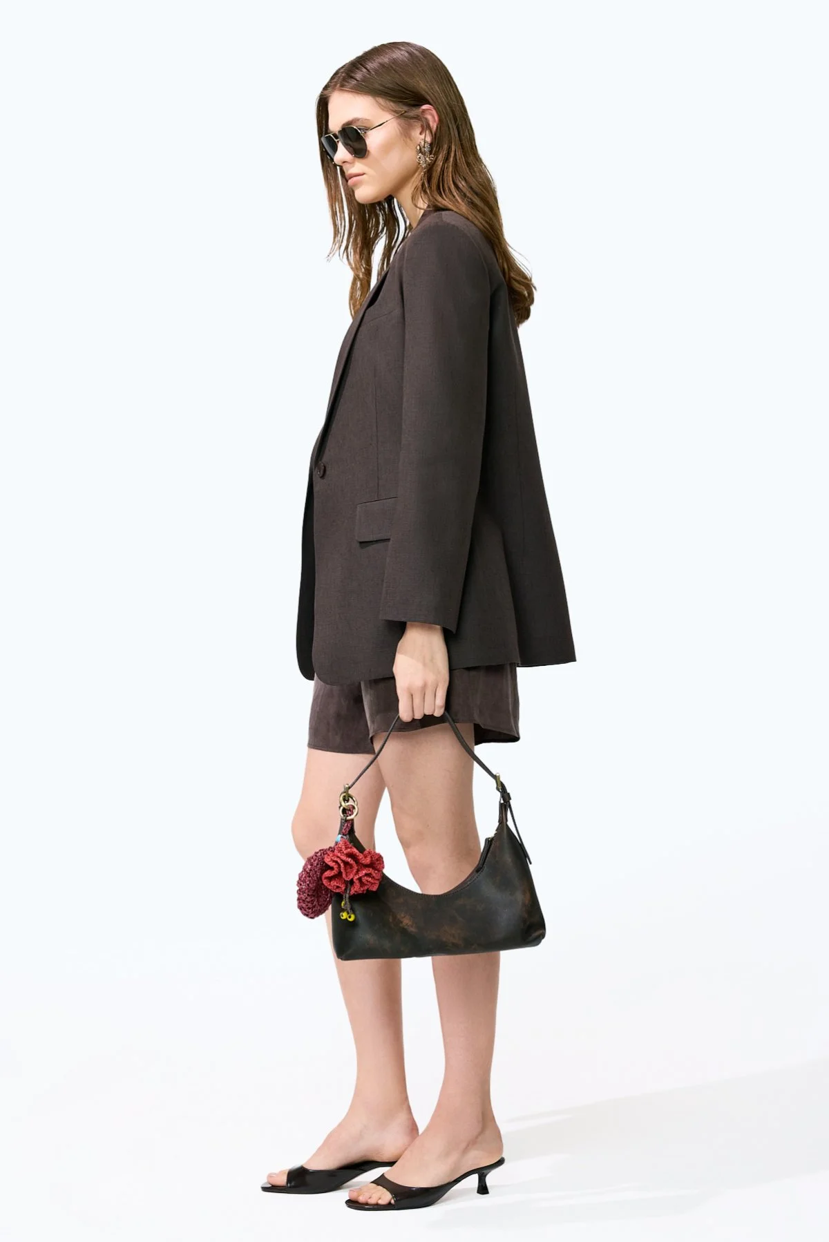 Keten Tek Düğmeli Blazer Ceket Kahve - 4