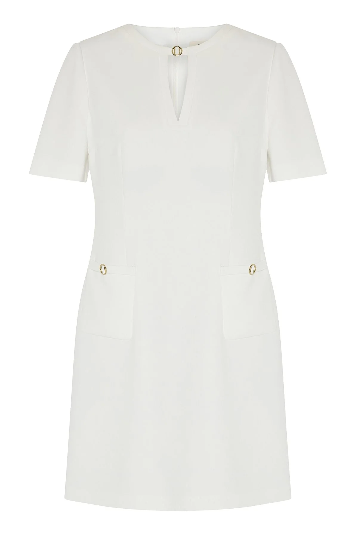 Kısa Kol Cepli Elbise Beyaz - 5