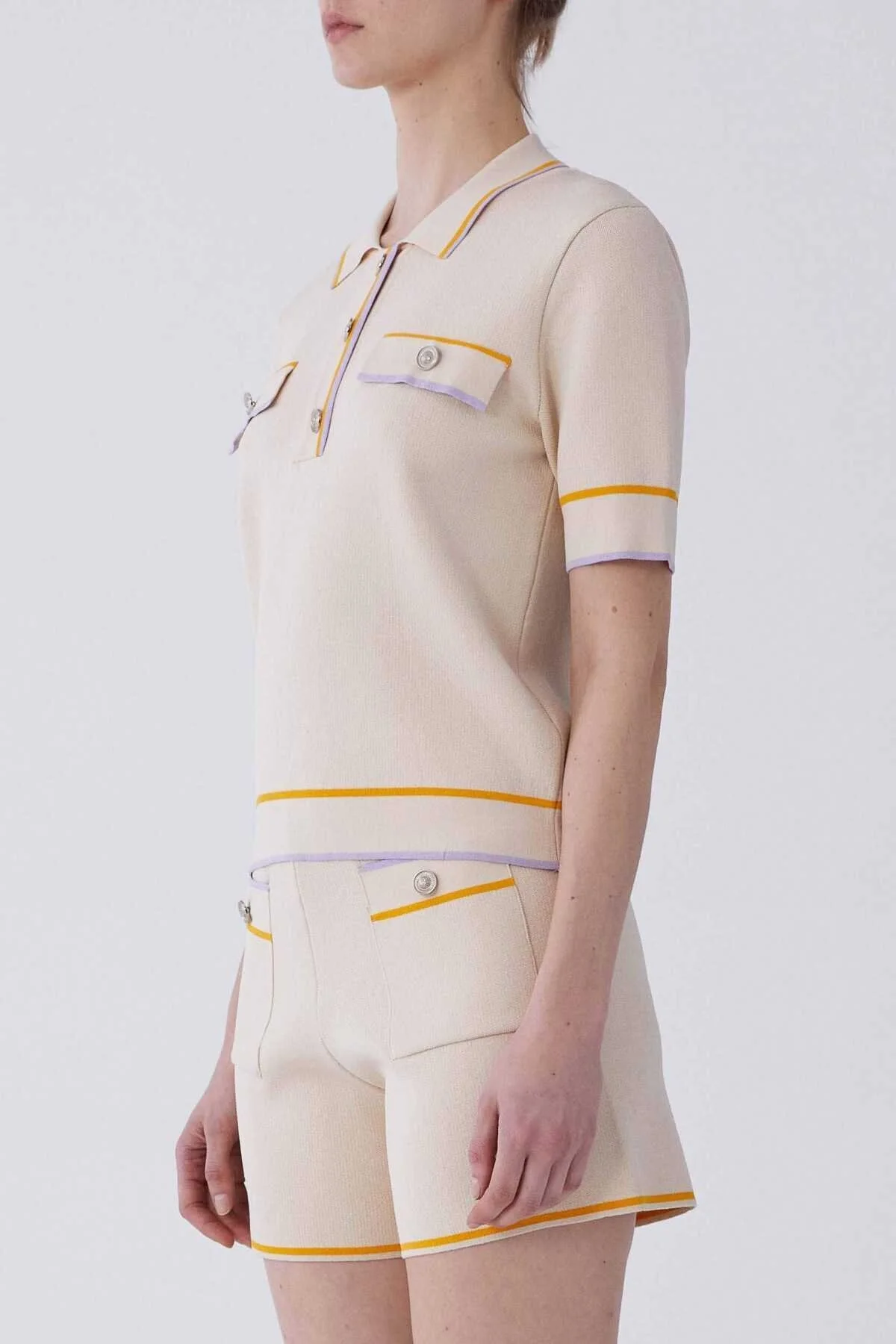 Kısa Kol Düğmeli Çizgi Detaylı Triko Standart Renk - 3