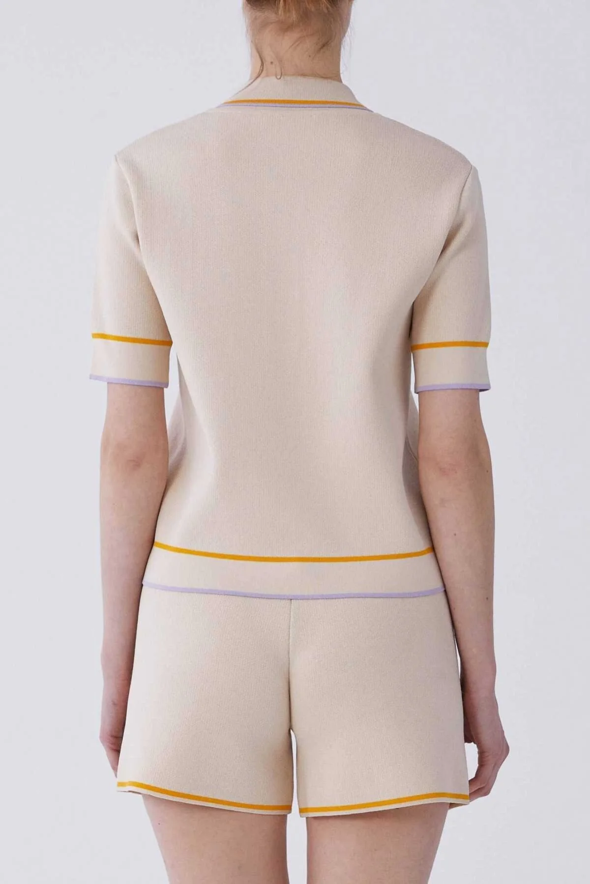 Kısa Kol Düğmeli Çizgi Detaylı Triko Standart Renk - 2