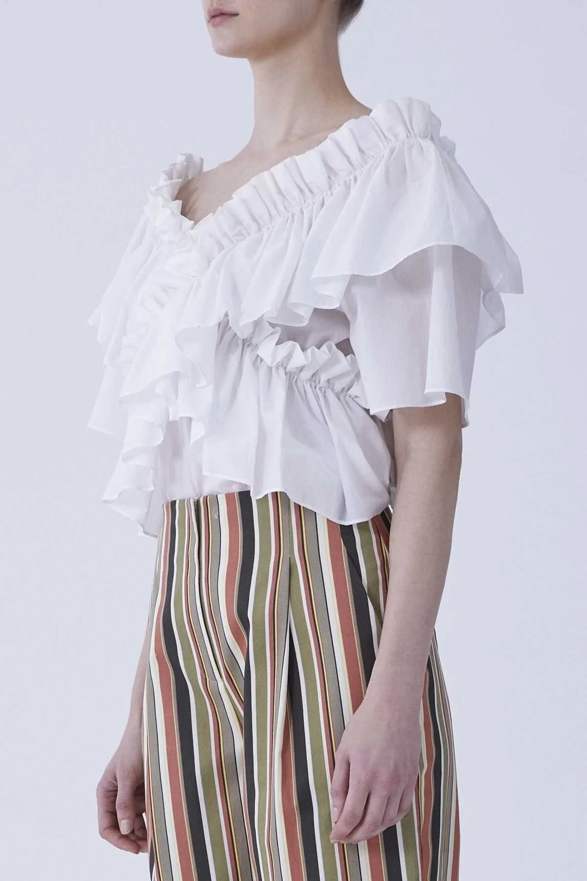 Kısa Kol Fırfırlı Bluz Beyaz - 3