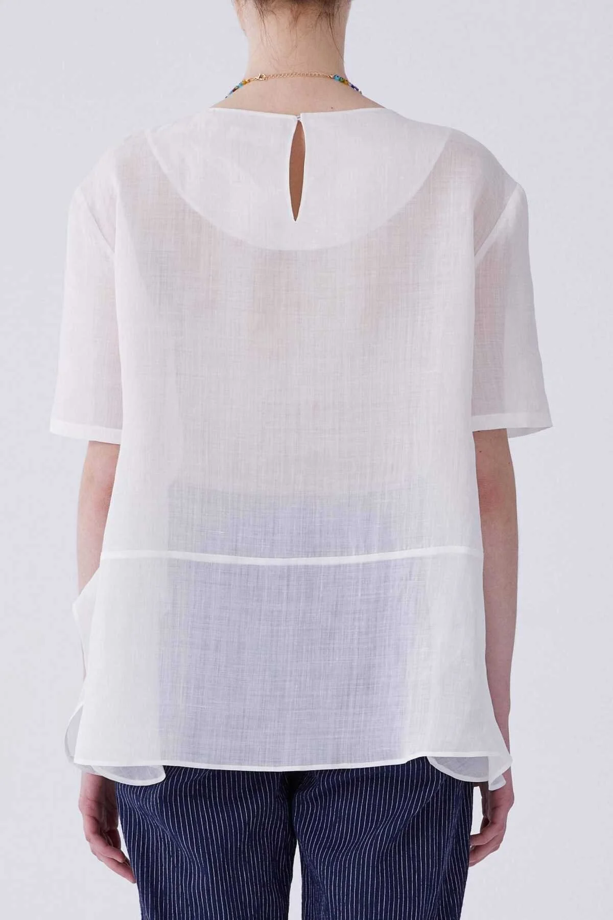 Kısa Kol Keten Bluz Beyaz - 2
