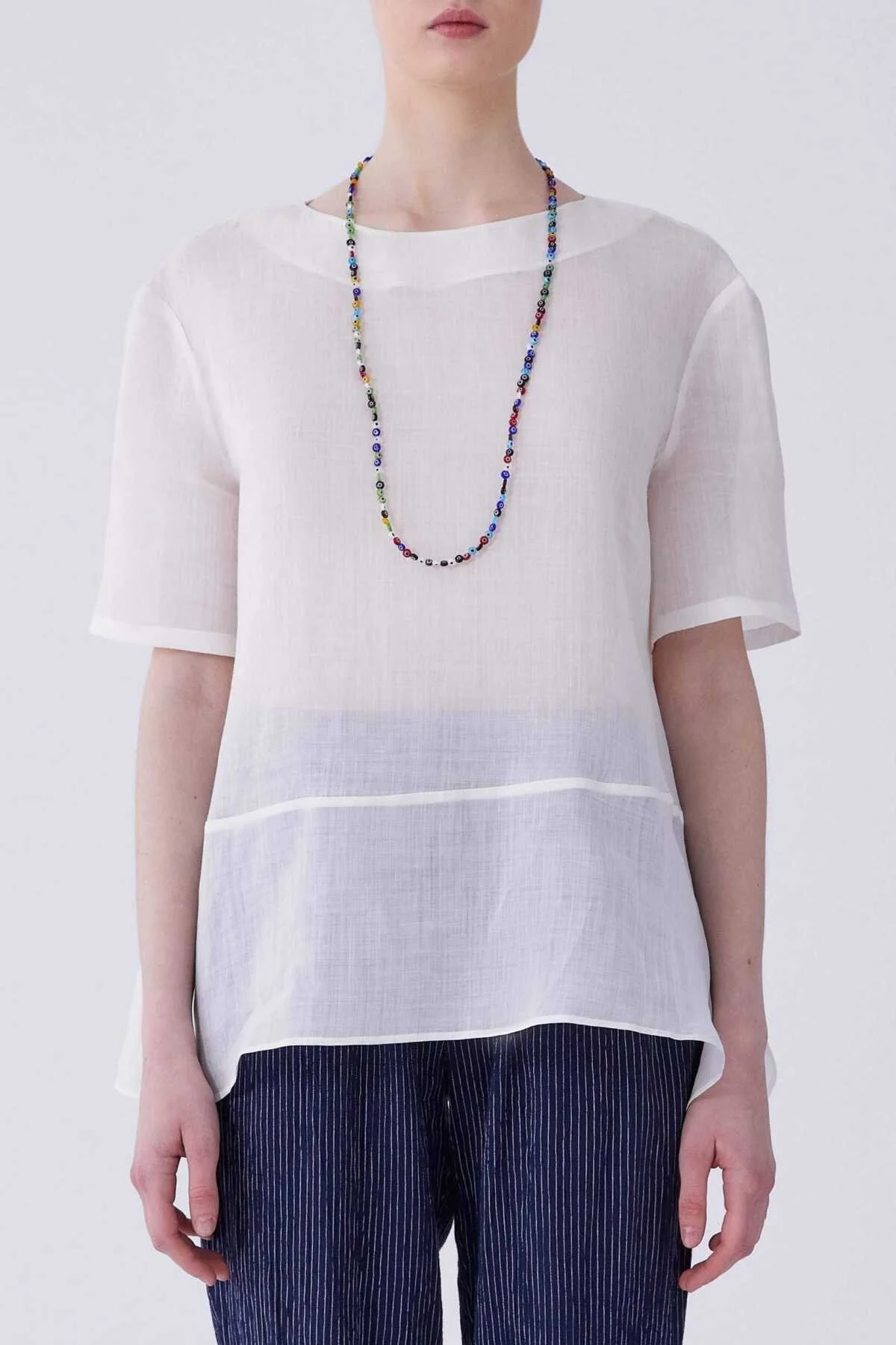 Kısa Kol Keten Bluz Beyaz - 1