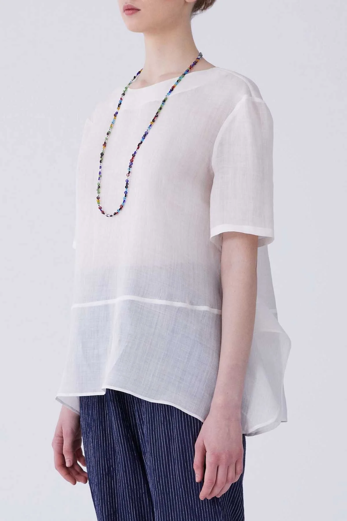 Kısa Kol Keten Bluz Beyaz - 3