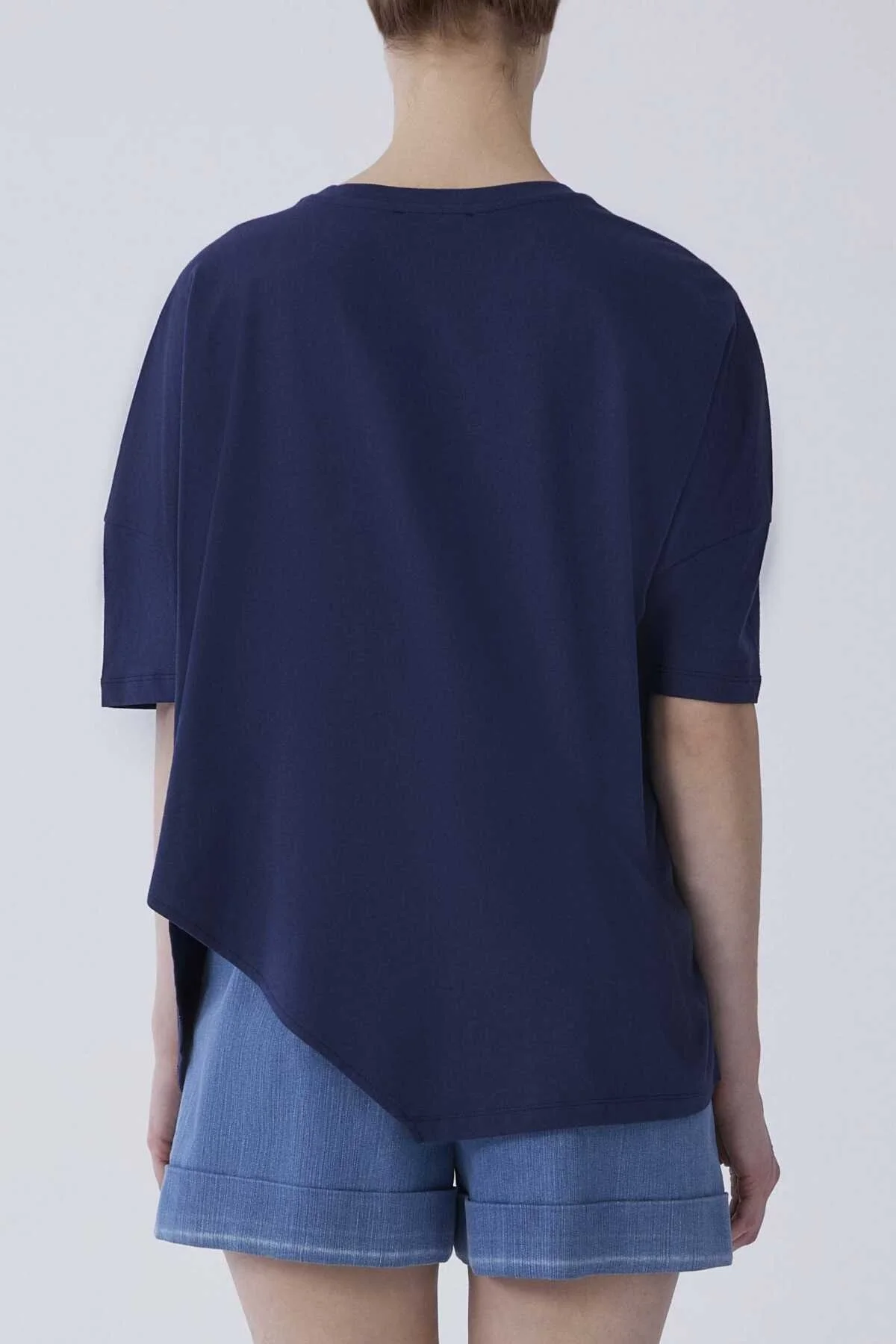 Kısa Kol Ön Detaylı Tişört Lacivert - 2