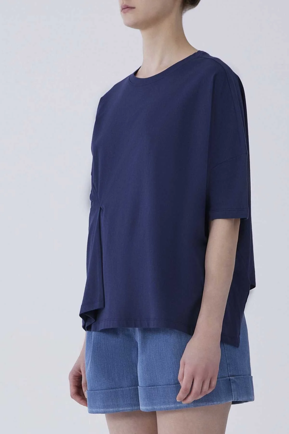 Kısa Kol Ön Detaylı Tişört Lacivert - 3