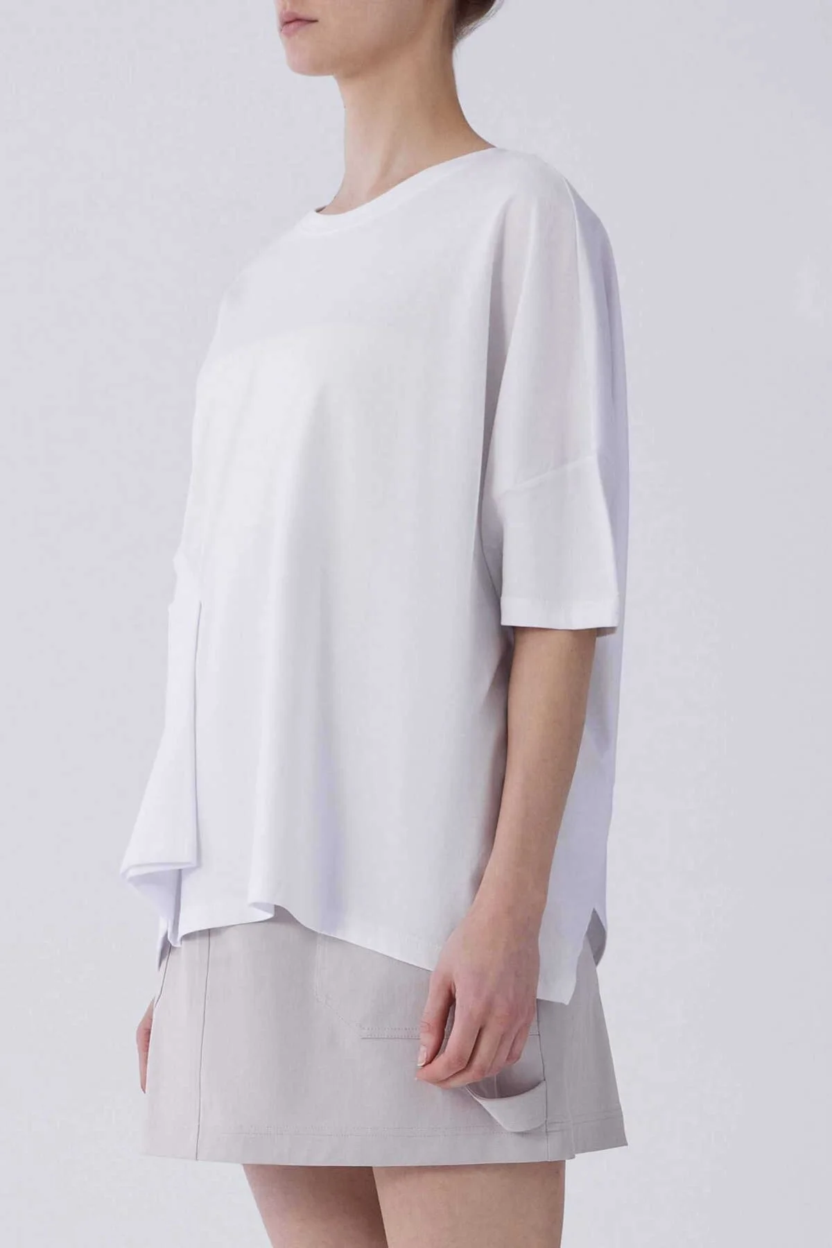 Kısa Kol Ön Detaylı Tişört Optik Beyaz - 3