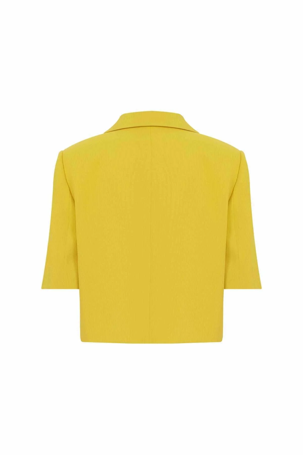  Kısa Kollu Mini Krep Kadın Ceket Sarı - 5