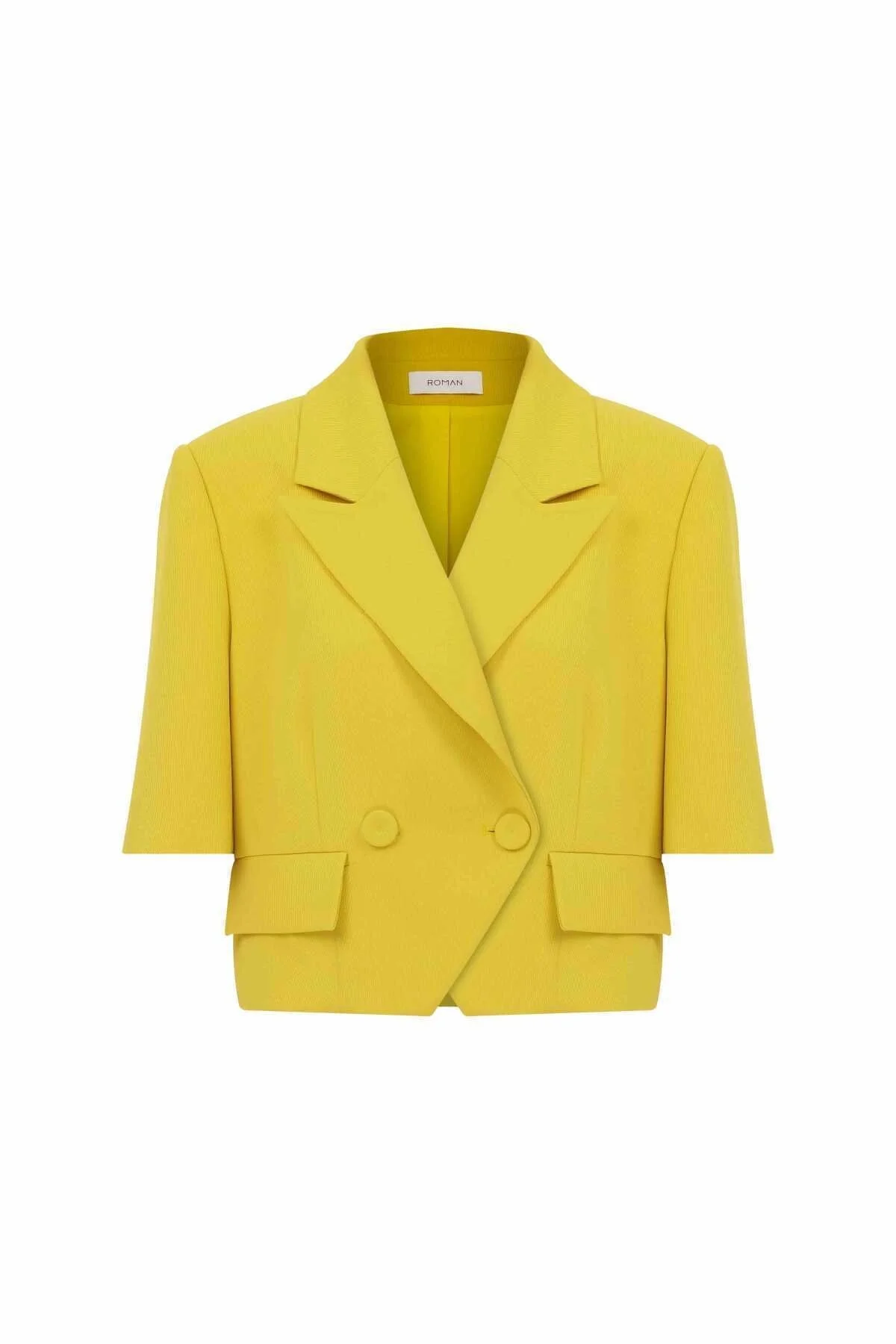  Kısa Kollu Mini Krep Kadın Ceket Sarı - 4