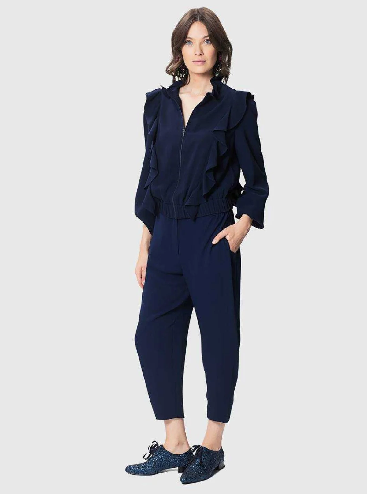  Kısa Paça Balon Kadın Pantolon Lacivert - 1