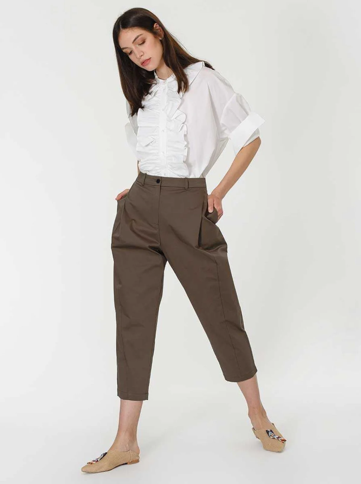 Kısa Paça Cepli Pantolon Haki - 1