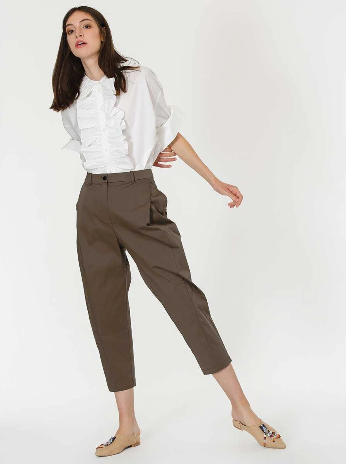 Kısa Paça Cepli Pantolon Haki - 4