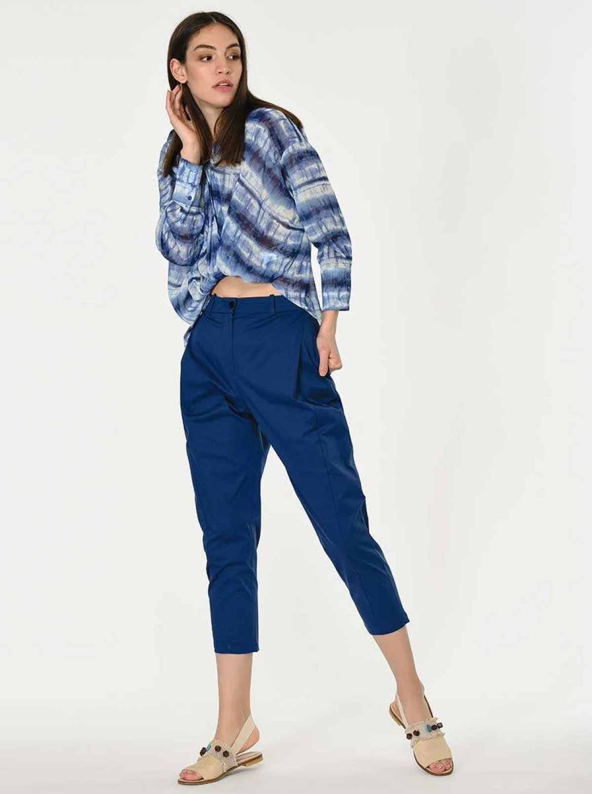 Kısa Paça Cepli Pantolon Lacivert - 3