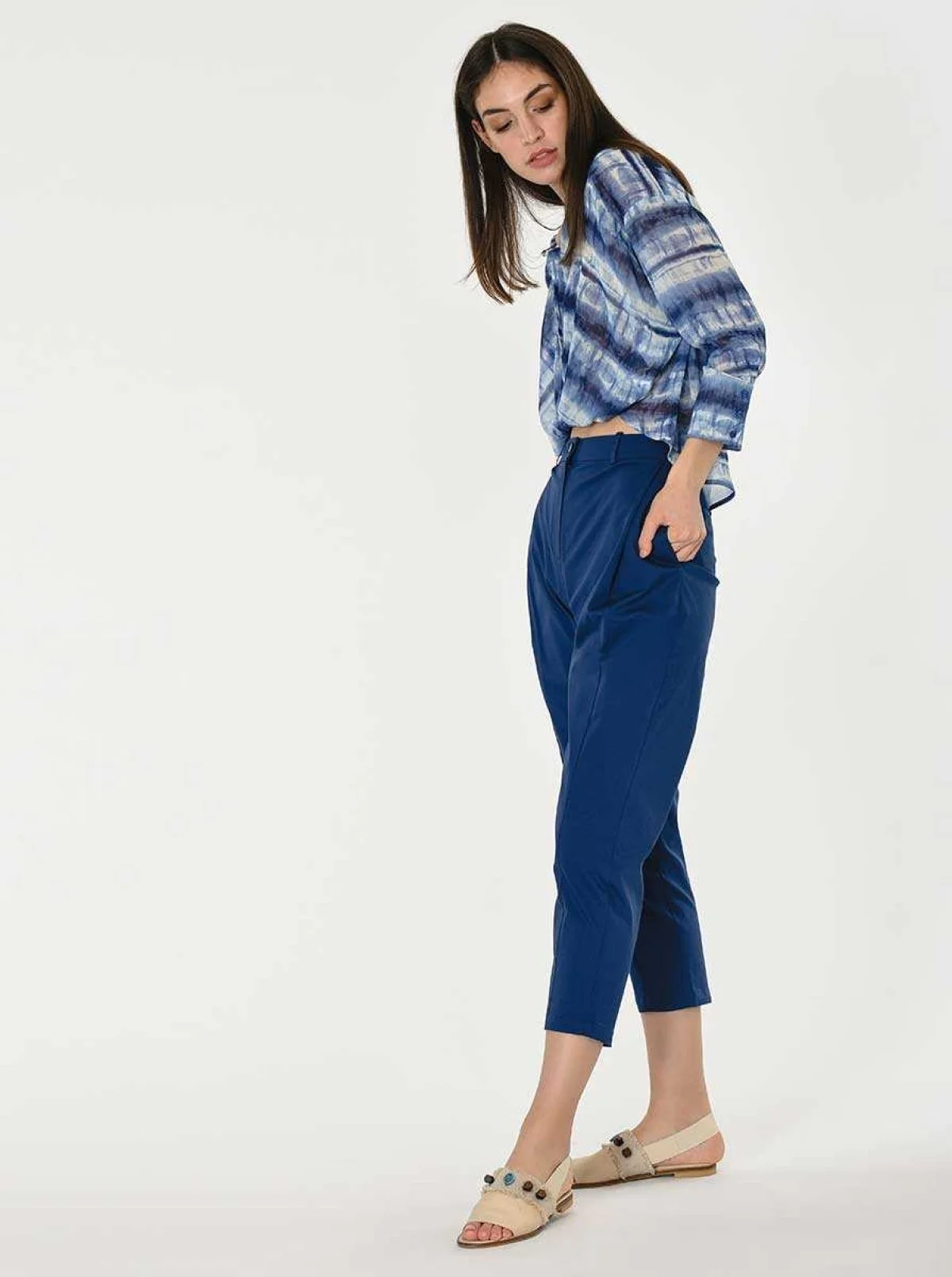 Kısa Paça Cepli Pantolon Lacivert - 4