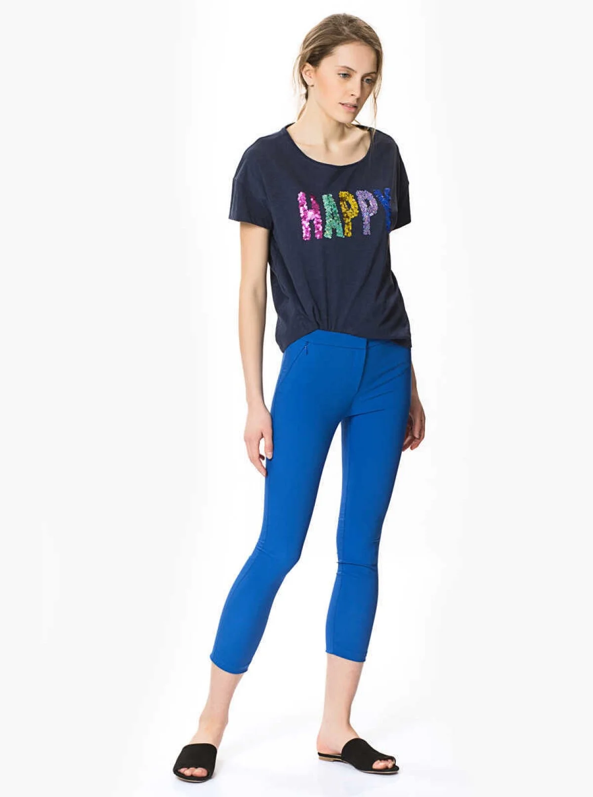 Kısa Paça Skinny Pantolon Saks - 3